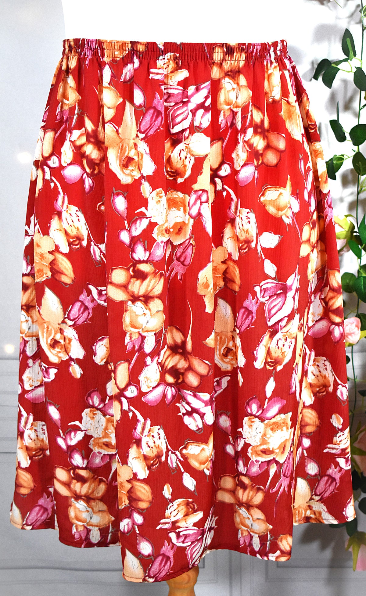 Jupe chiffon rouge & fleurs