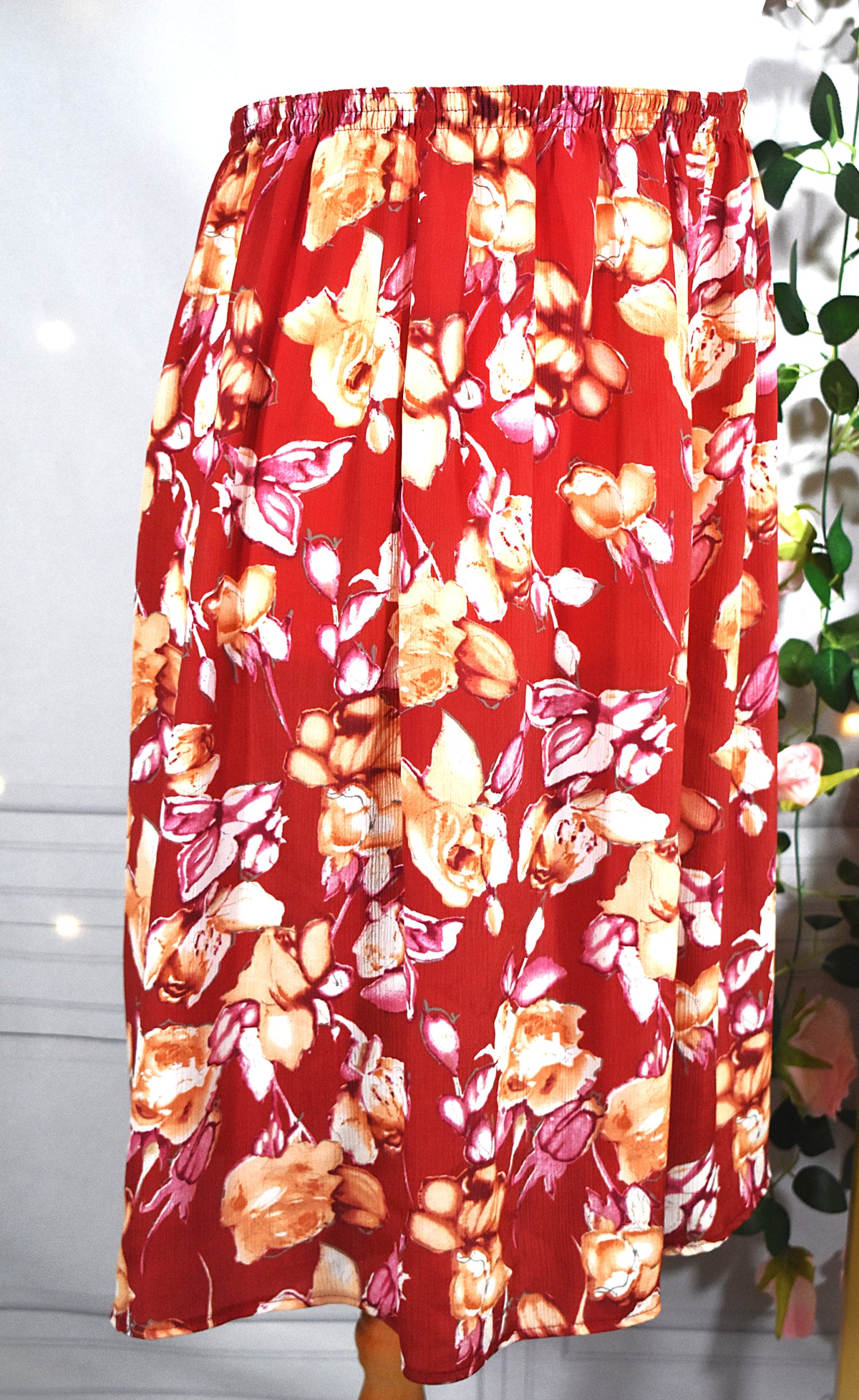 Jupe chiffon rouge & fleurs