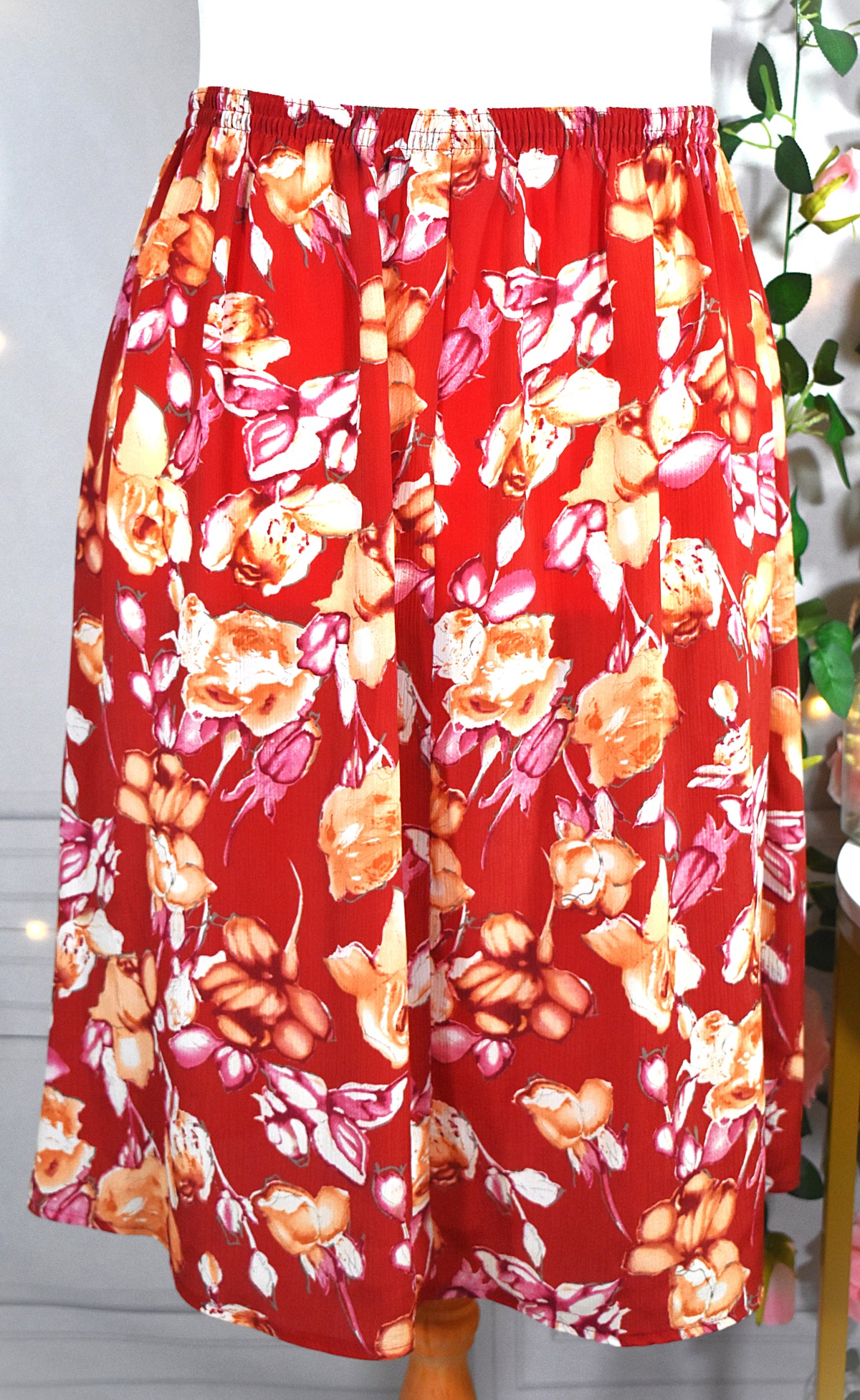 Jupe chiffon rouge & fleurs