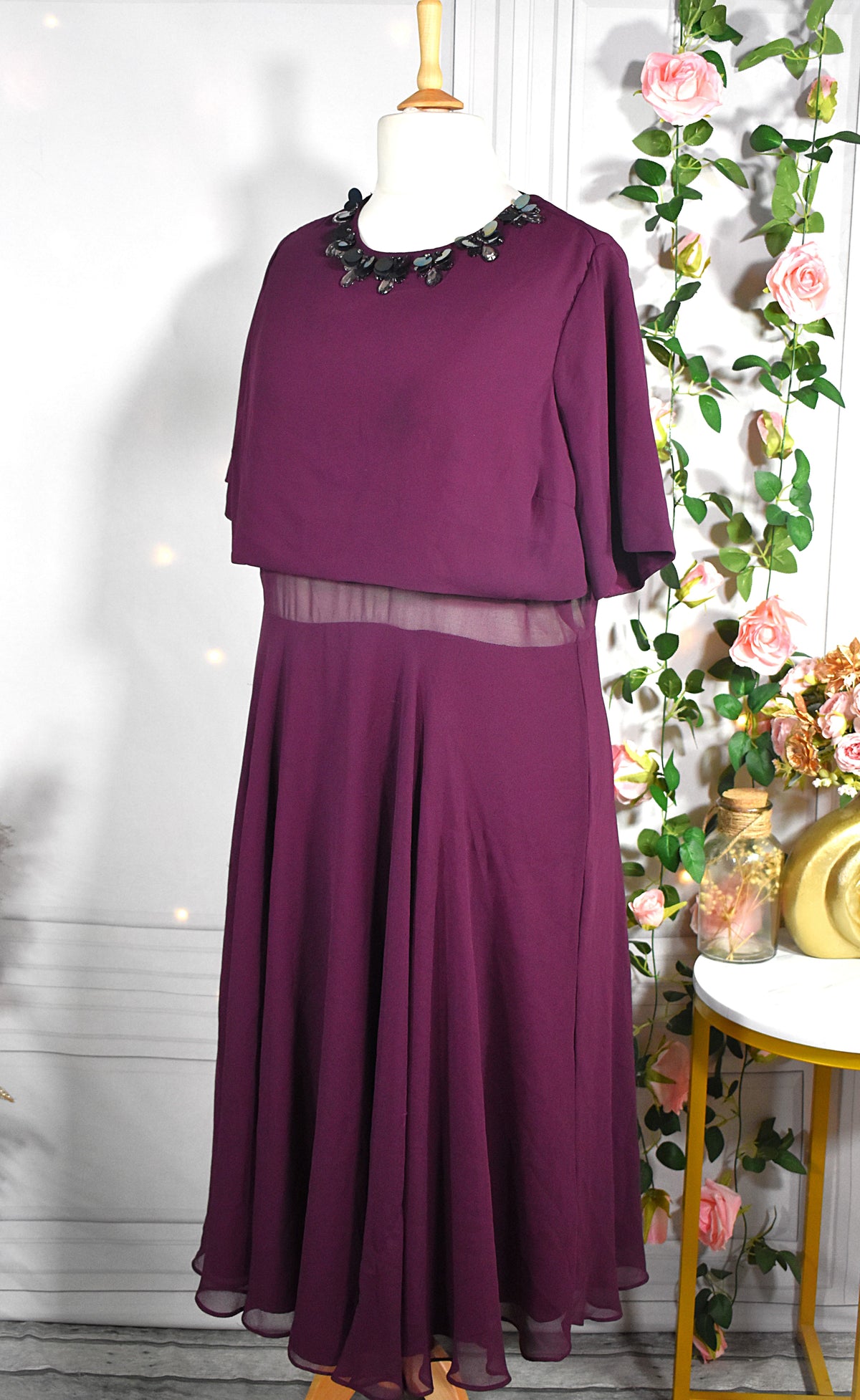 Robe longue en mousseline prune