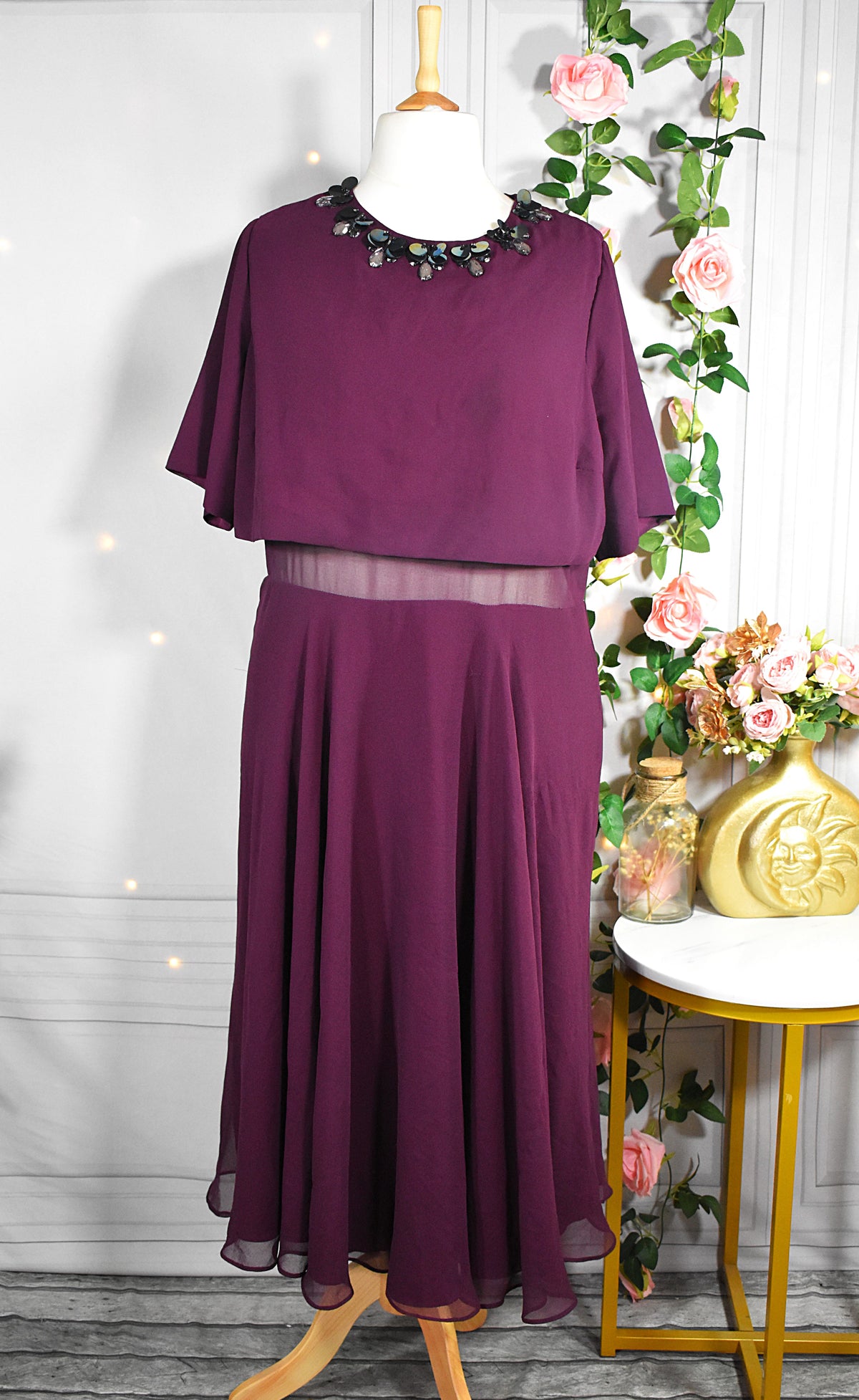 Robe longue en mousseline prune