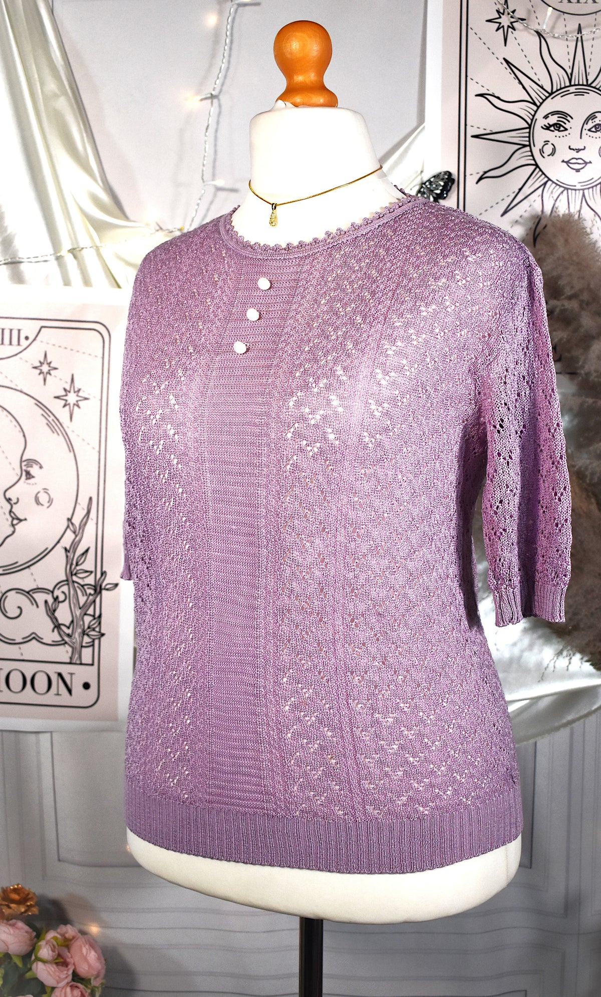 Top maille ajourée lilas