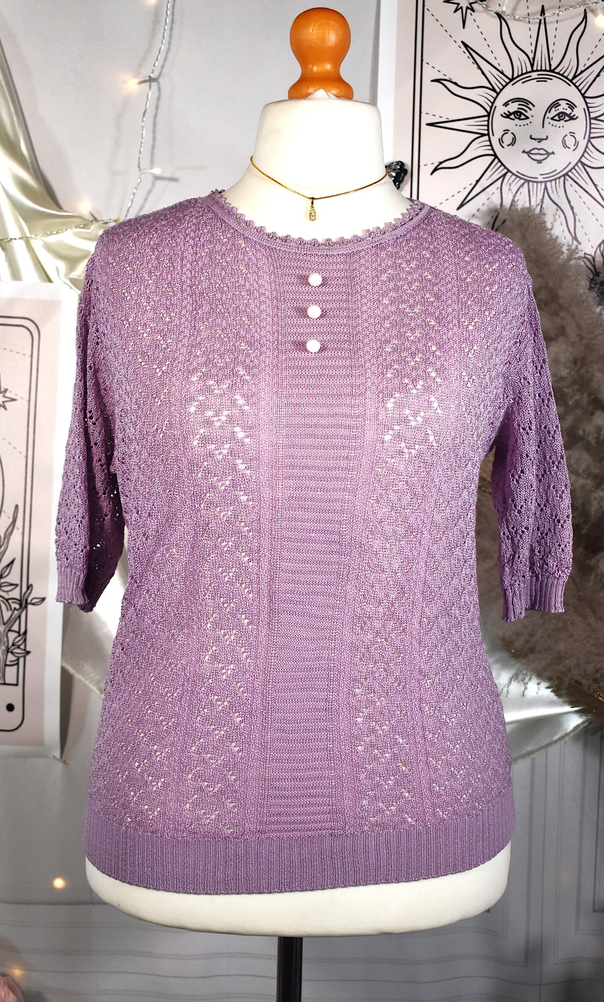 Top maille ajourée lilas