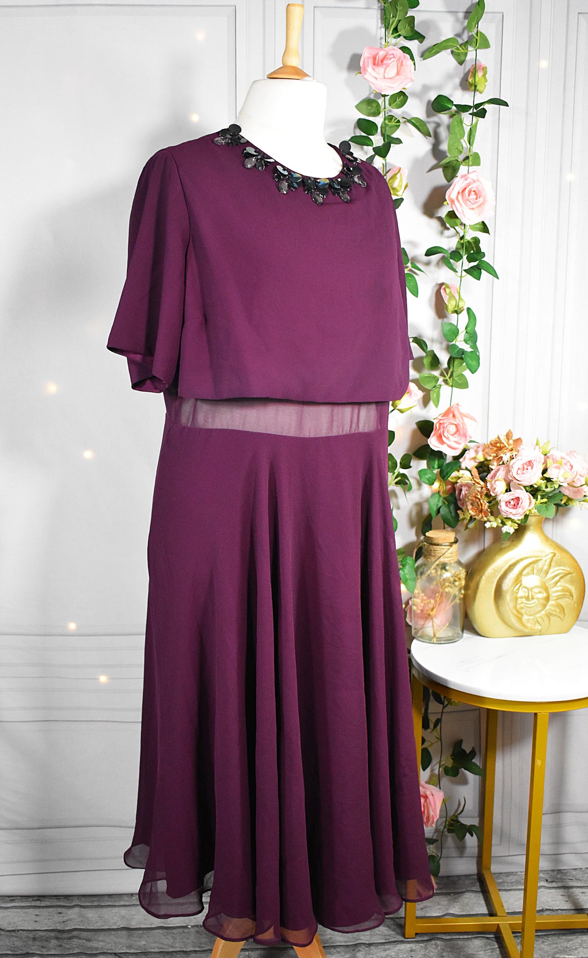 Robe longue en mousseline prune