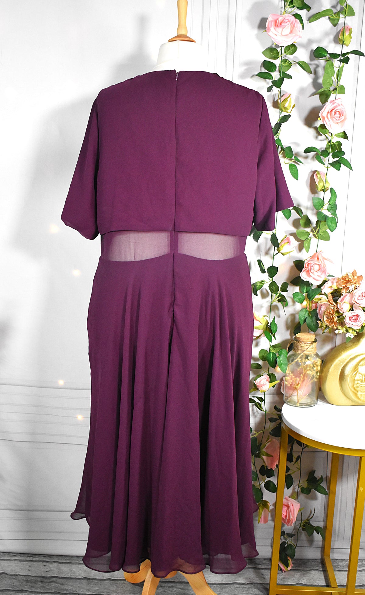 Robe longue en mousseline prune