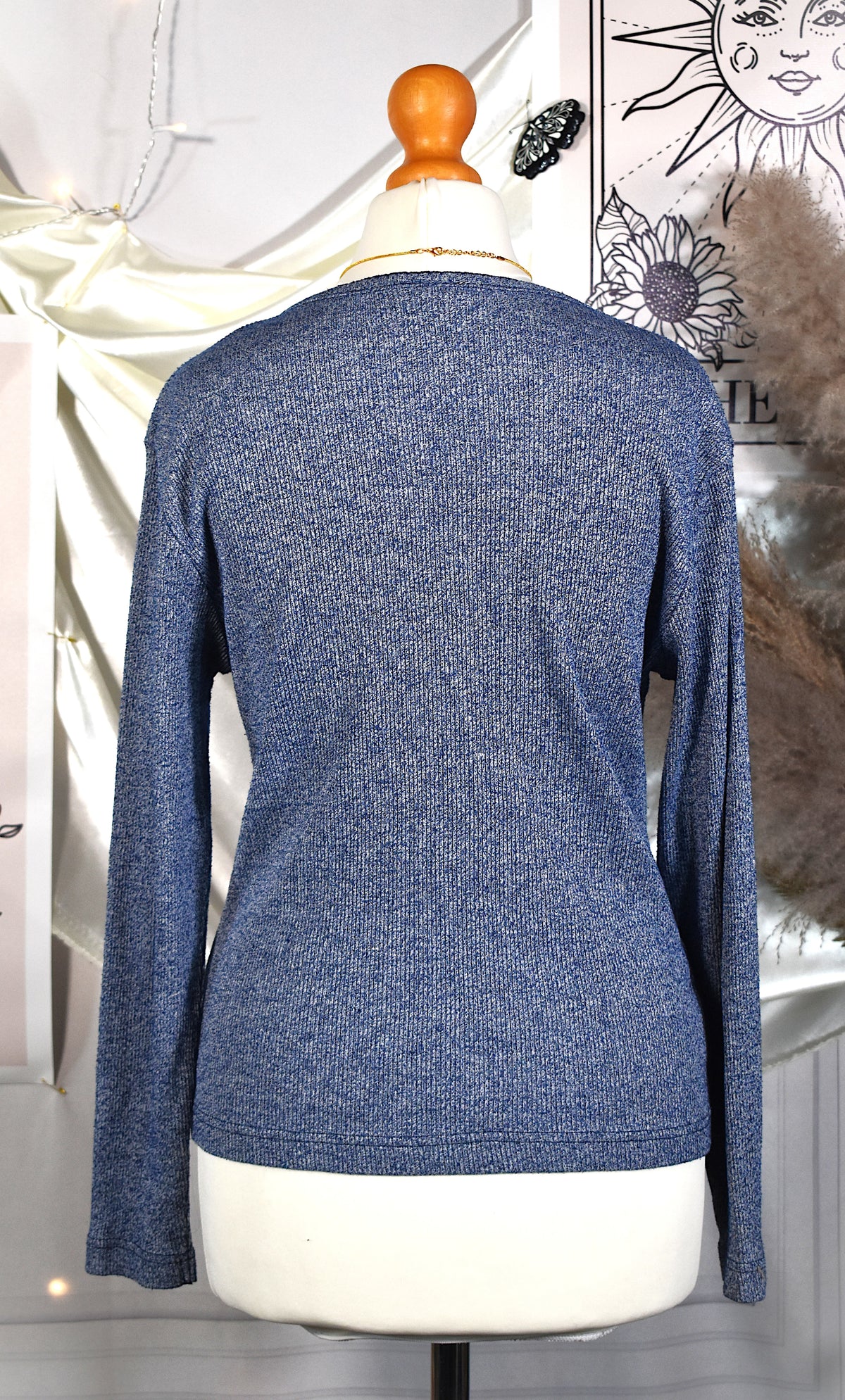 Cardigan vintage Y2K bleu chiné festonné