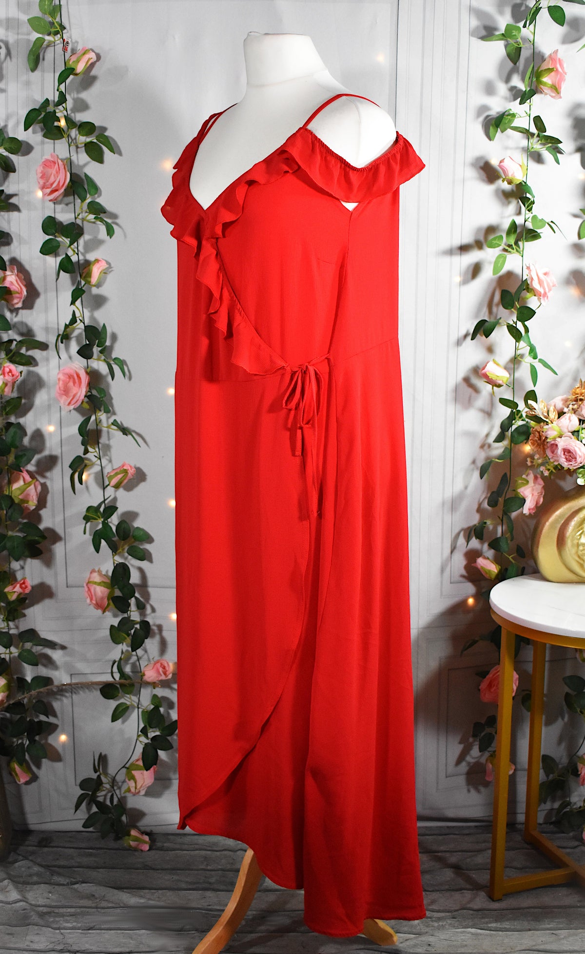 Robe longue rouge portefeuille