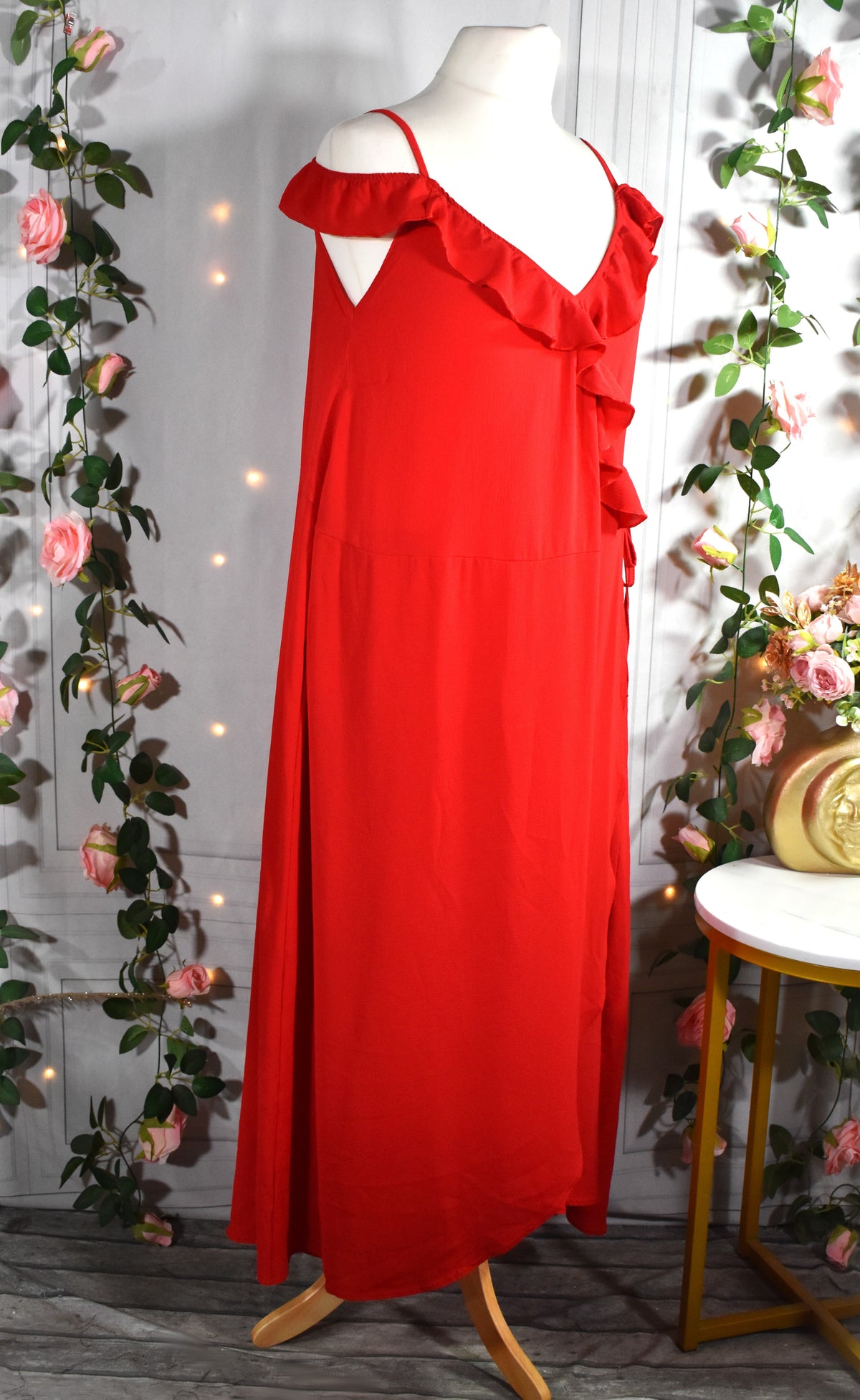 Robe longue rouge portefeuille