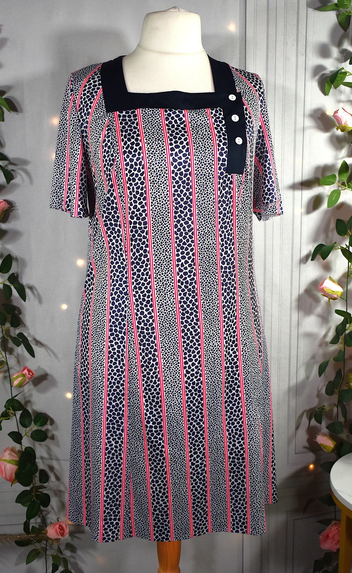 Robe vintage rayures roses & motifs animaliers