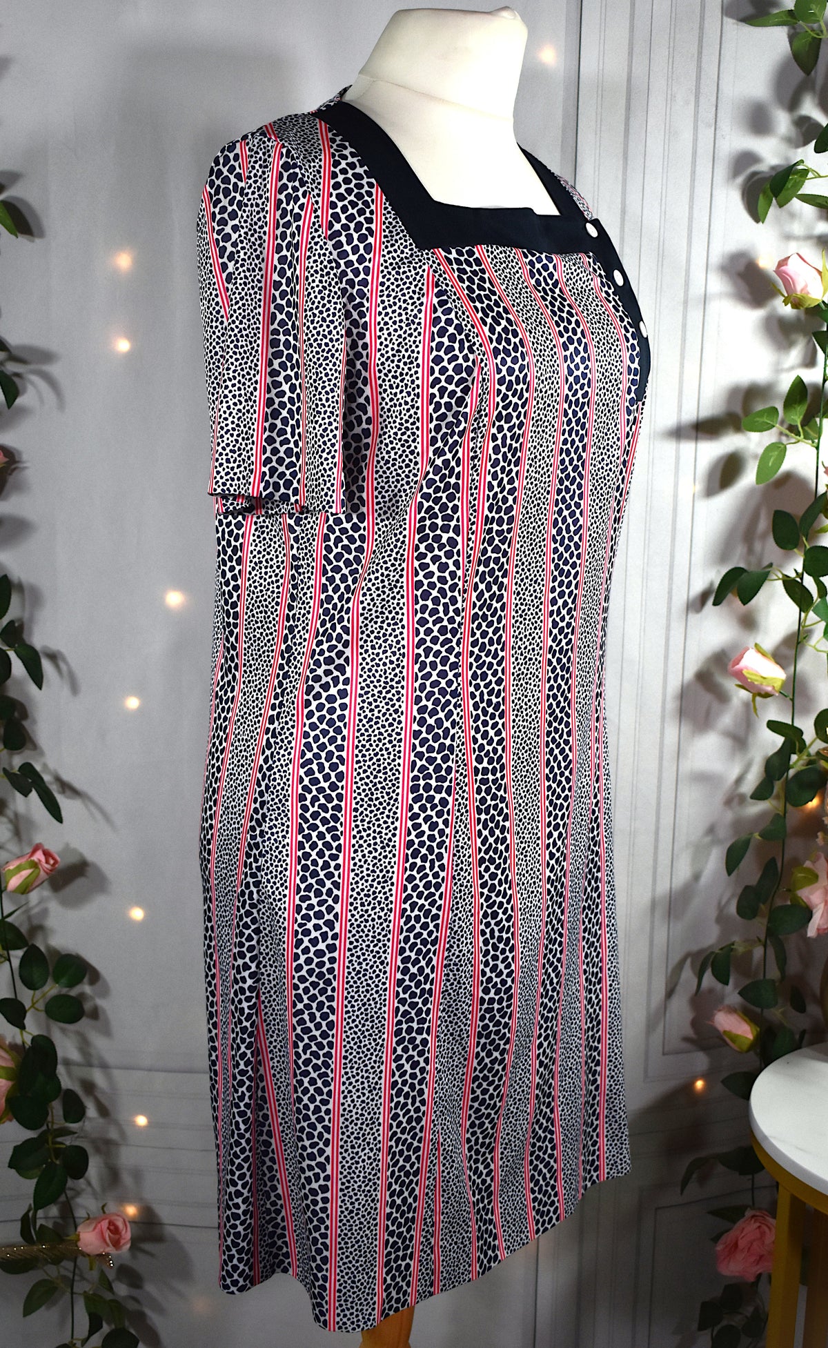 Robe vintage rayures roses & motifs animaliers