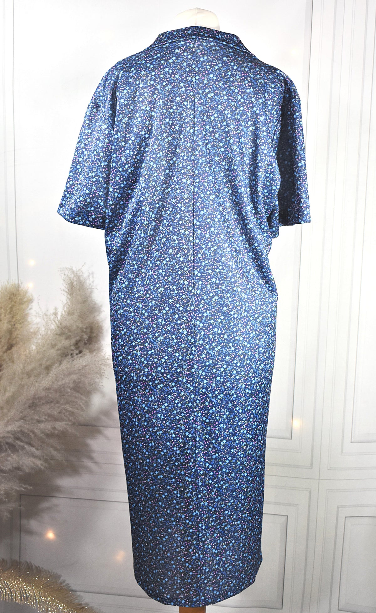 Robe vintage champêtre bleue à petites fleurs - Made in France