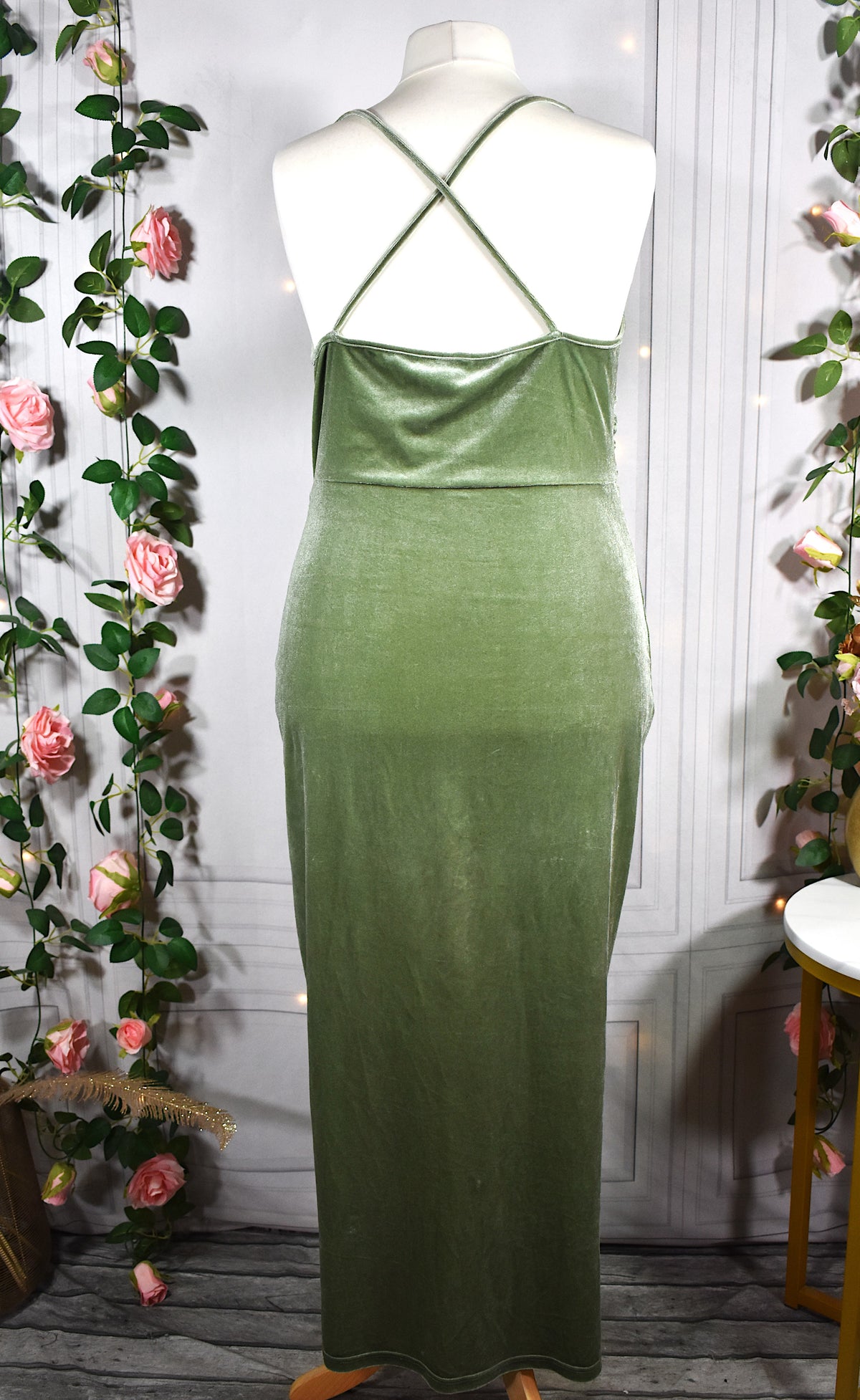 Robe longue velours vert pistache