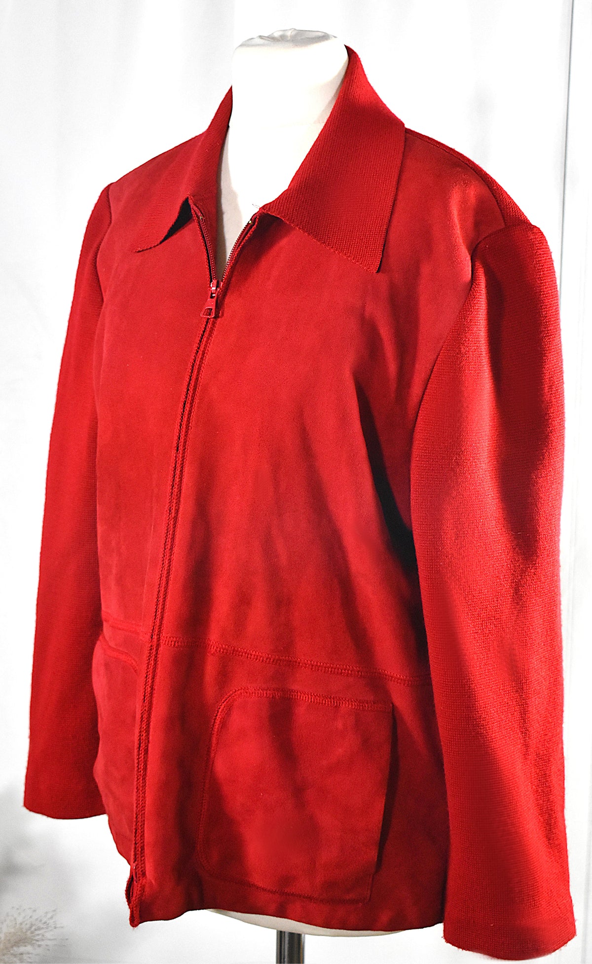 Veste cuir et laine rouge vintage Devernois