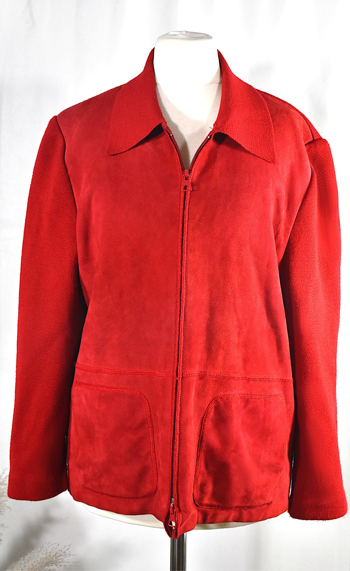 Veste cuir et laine rouge vintage Devernois