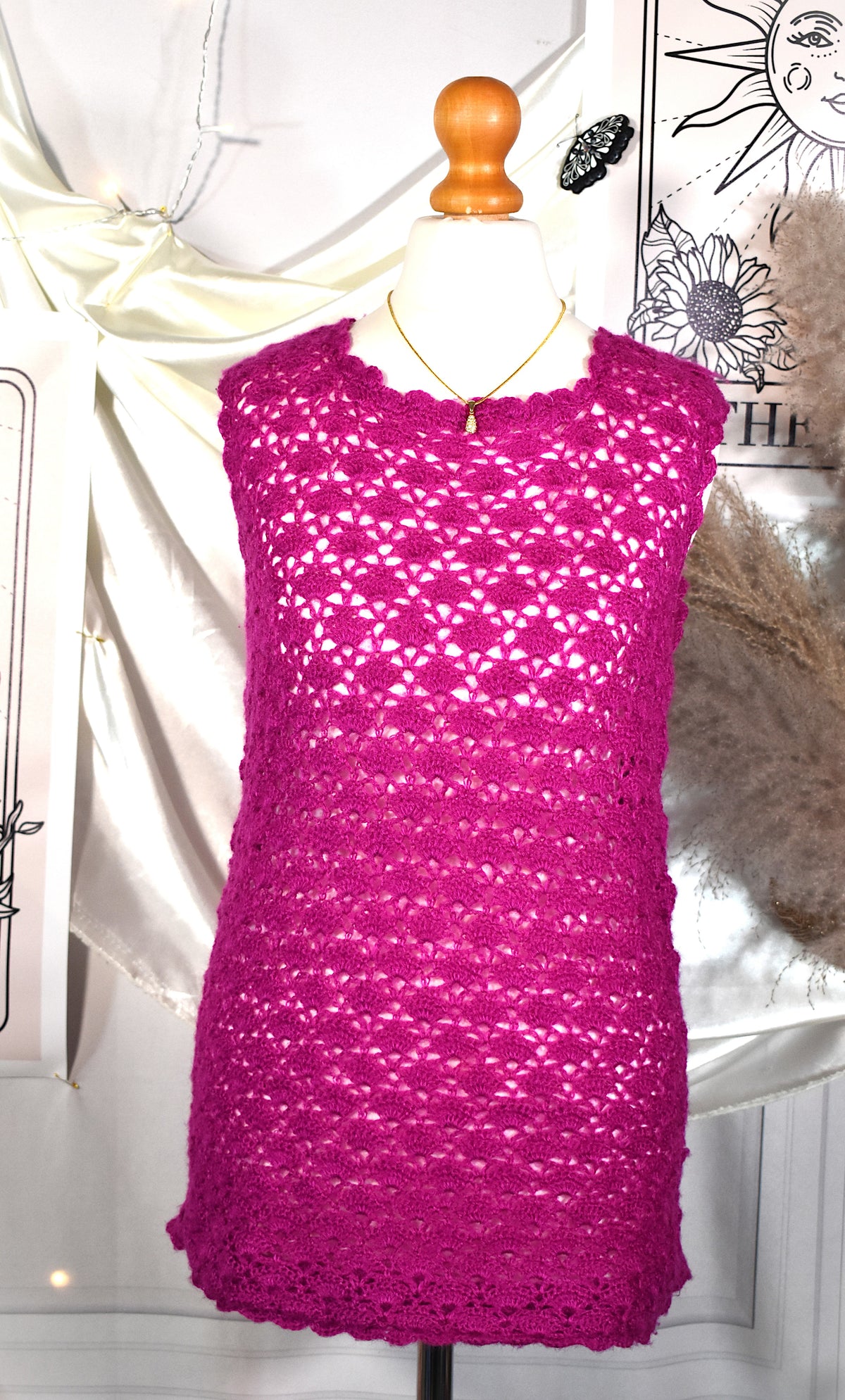 Top crochet fait main fuchsia