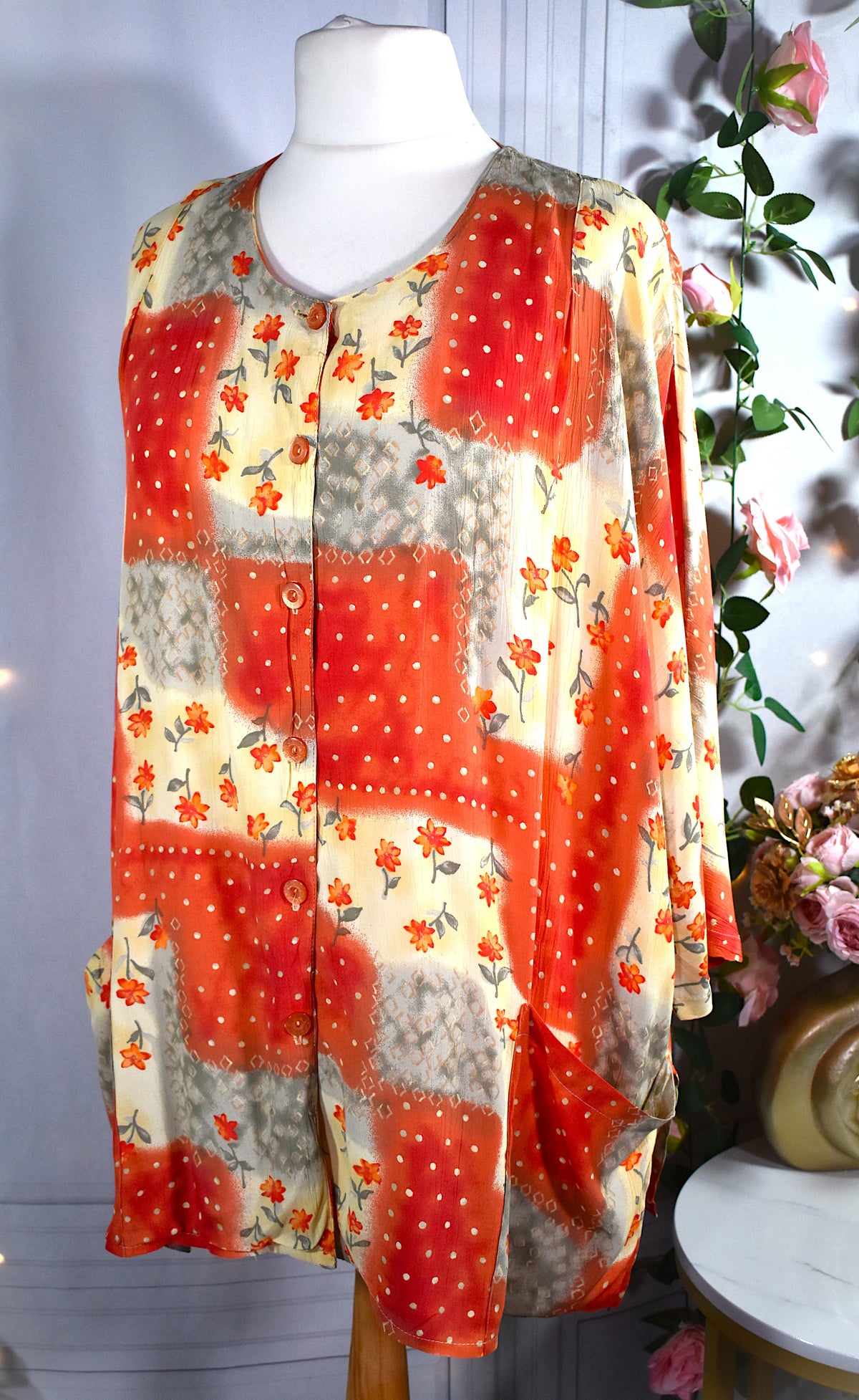Chemise en viscose effet fripé orange & jaune
