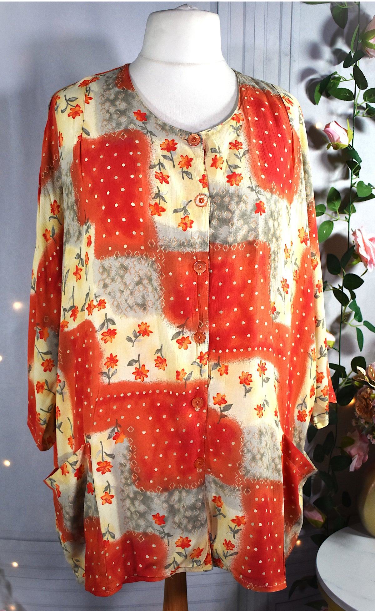 Chemise en viscose effet fripé orange & jaune