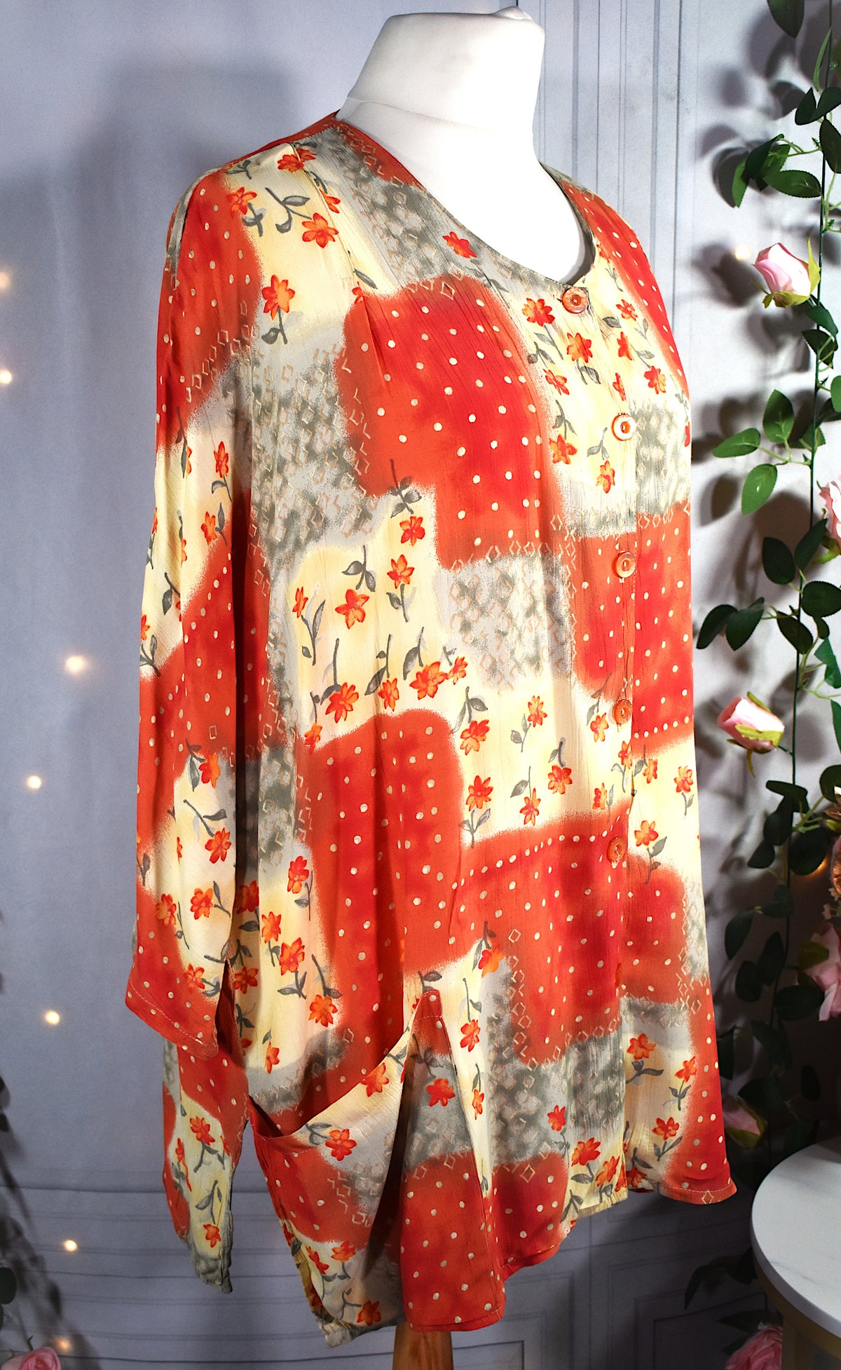 Chemise en viscose effet fripé orange & jaune