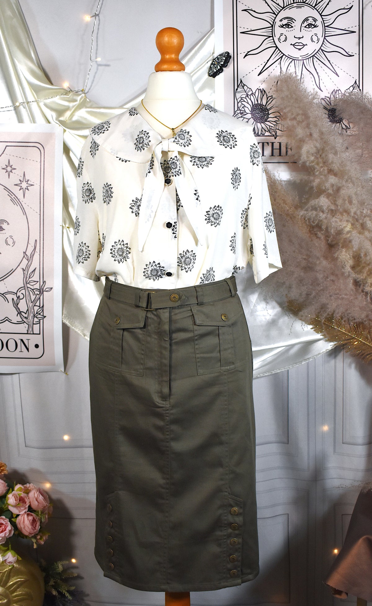 Chemise col Claudine nœud marguerites