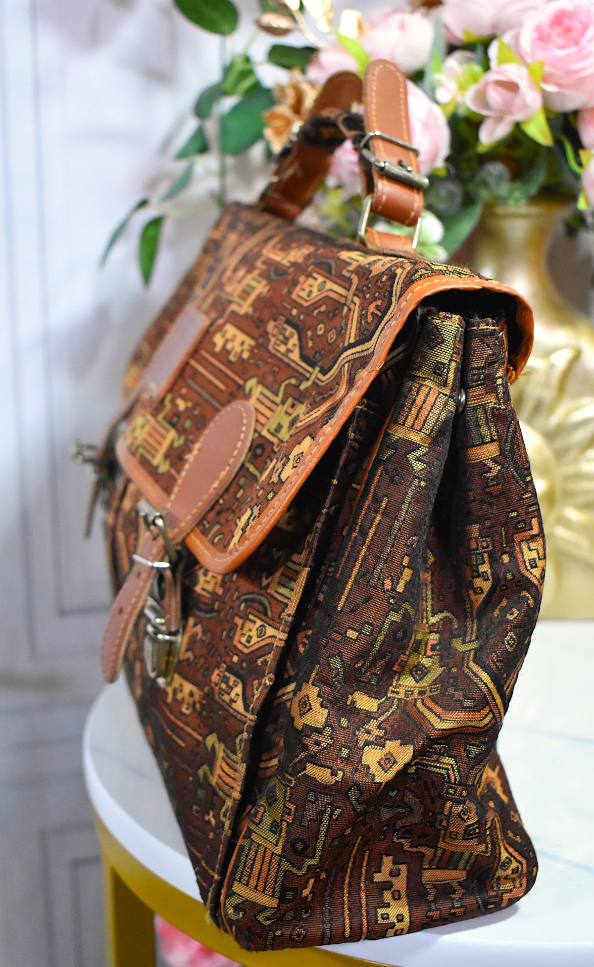 Cartable en tissu & cuir