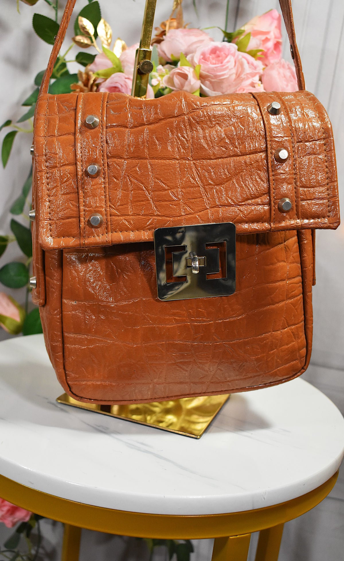 Besace similicuir camel effet croco