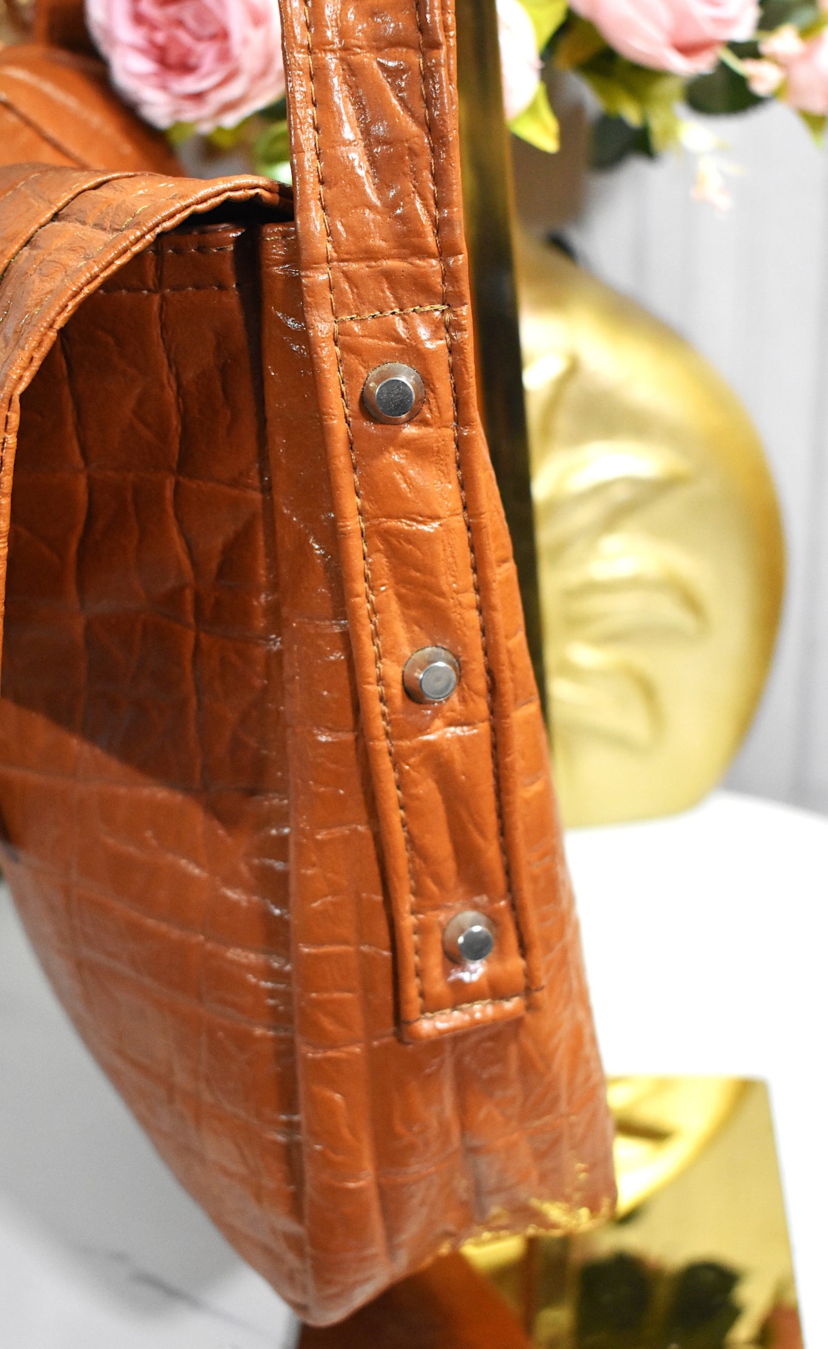 Besace similicuir camel effet croco