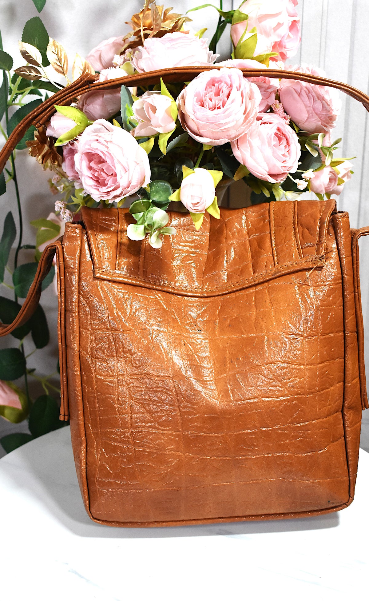 Besace similicuir camel effet croco