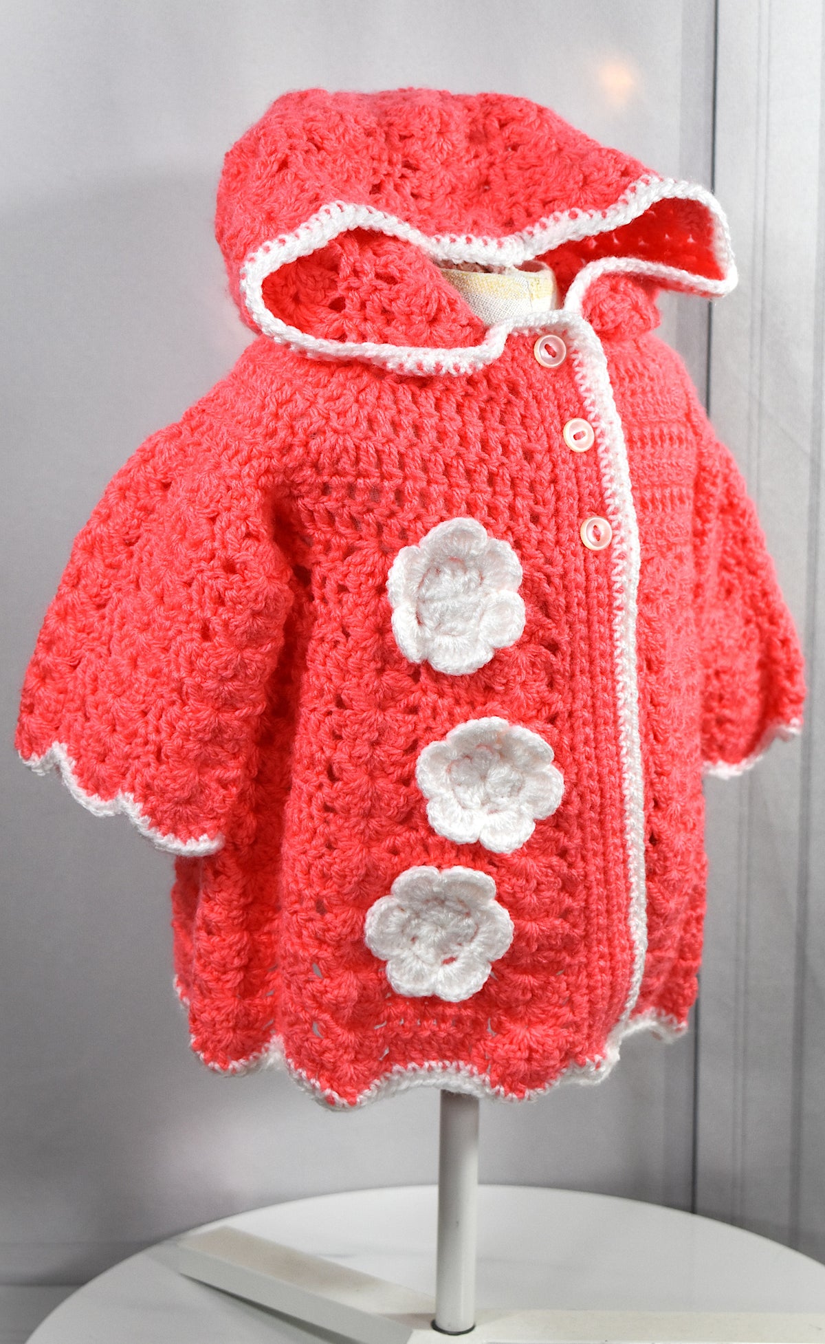 Manteau en tricot rose & blanc