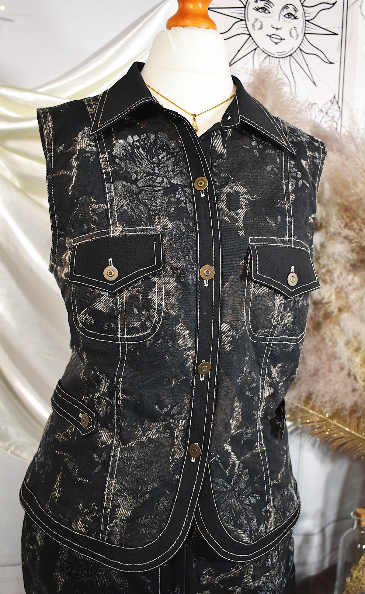 Ensemble jacquard noir argenté, gilet et pantalon