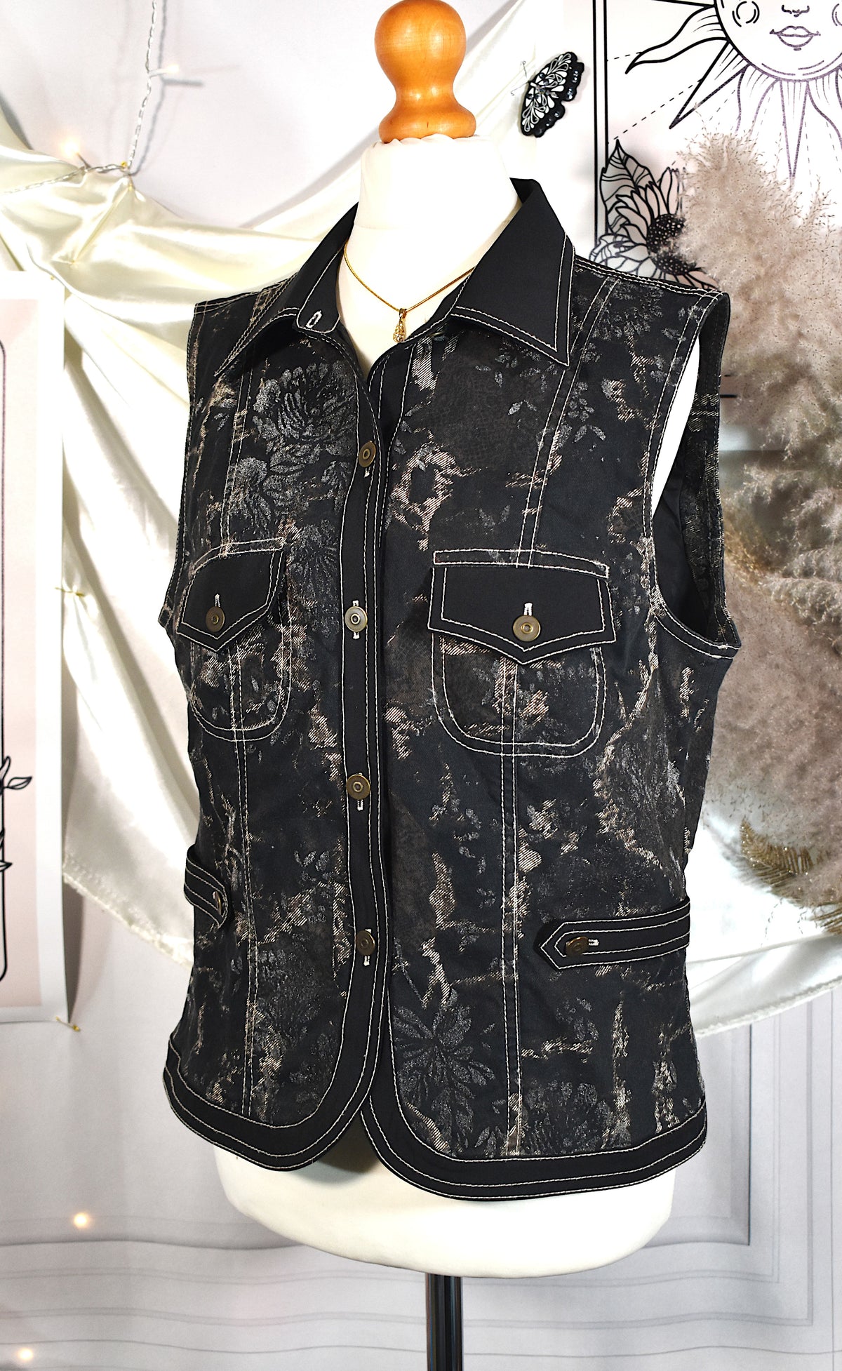Ensemble jacquard noir argenté, gilet et pantalon