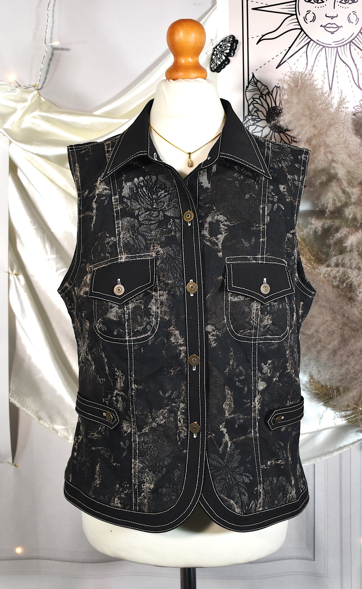Ensemble jacquard noir argenté, gilet et pantalon
