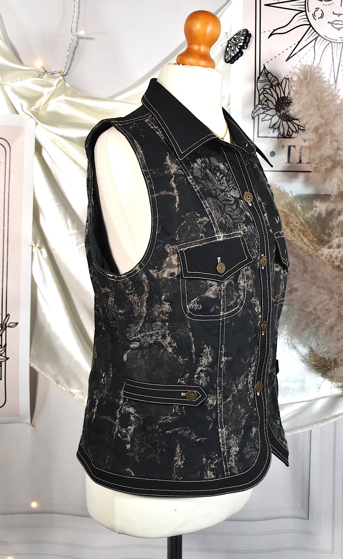 Ensemble jacquard noir argenté, gilet et pantalon