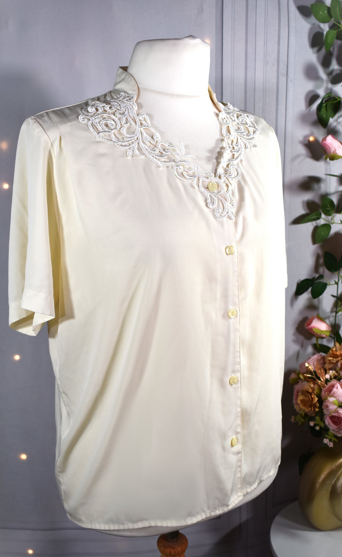 Chemise fluide blanc cassé guipure