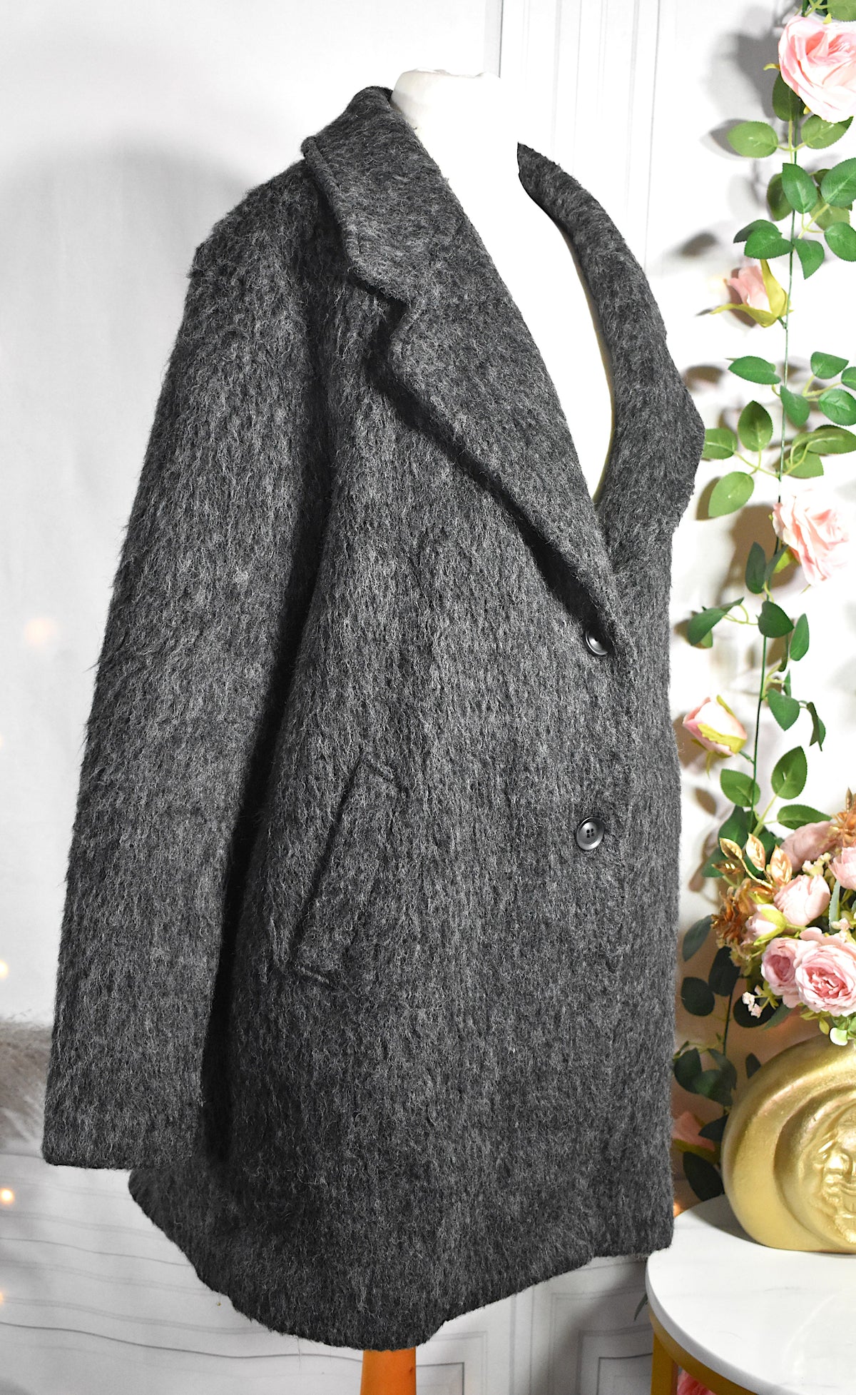 Manteau oversize laine mélangée gris