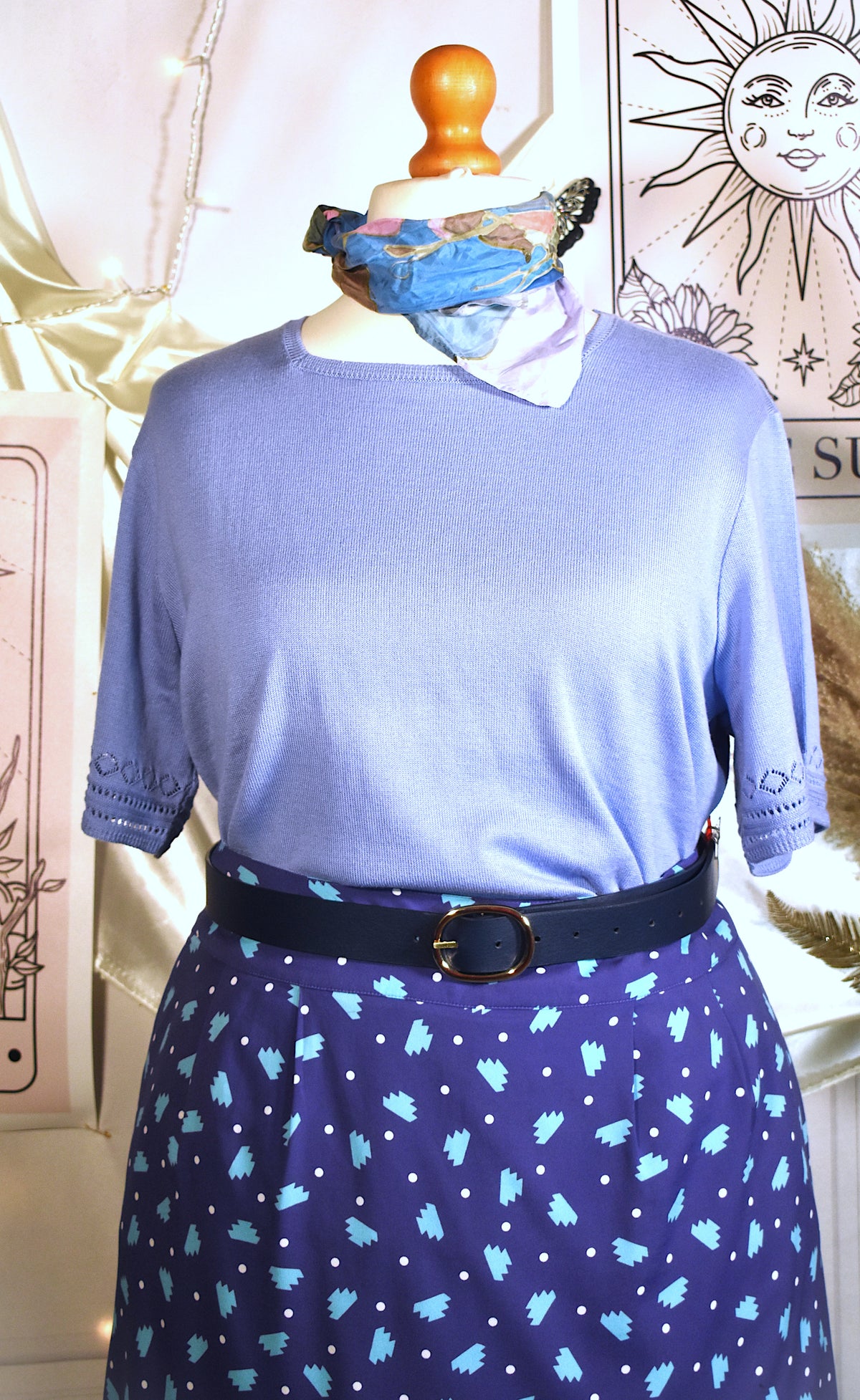 Pull manches courtes bleu bébé maille ajourée