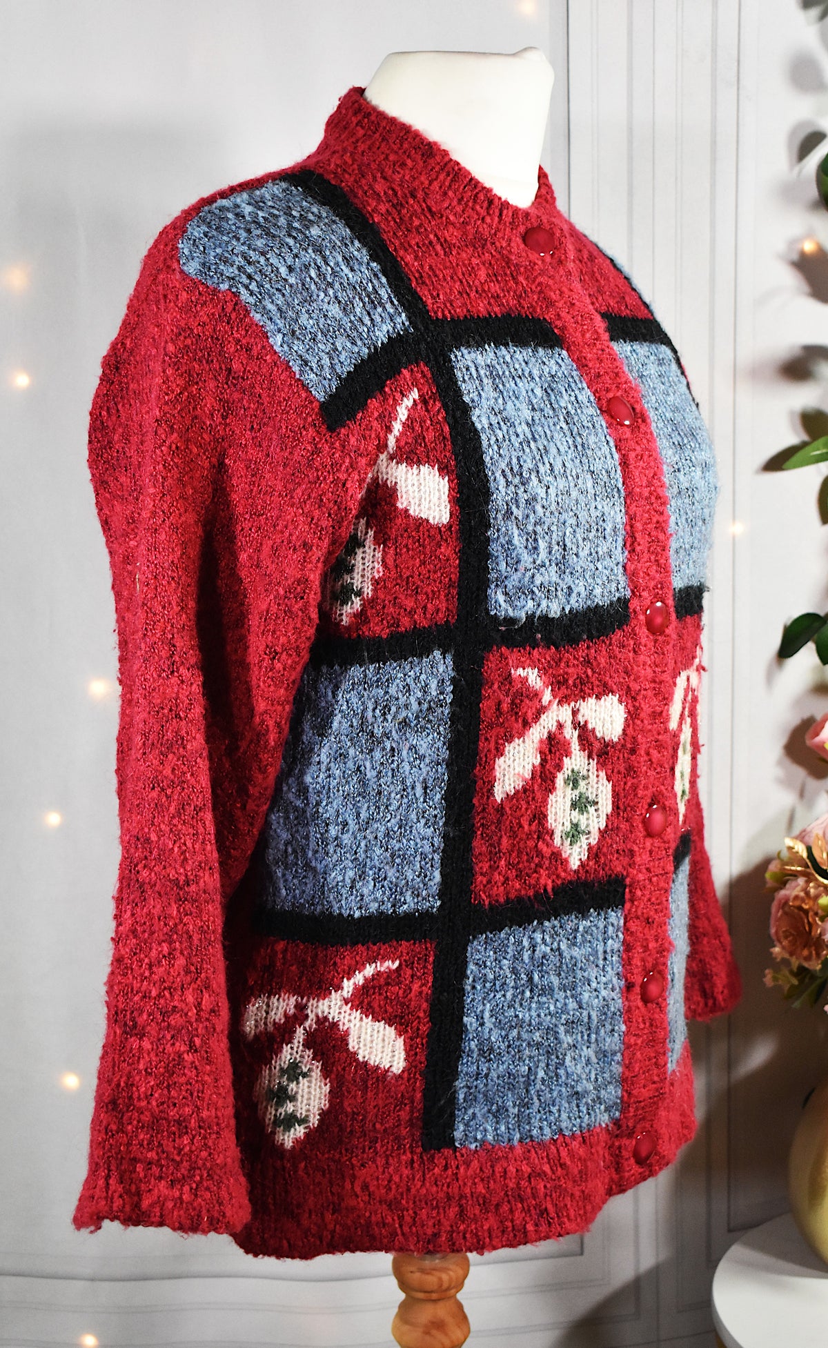 Gilet vintage à motifs floraux, laine mélangée