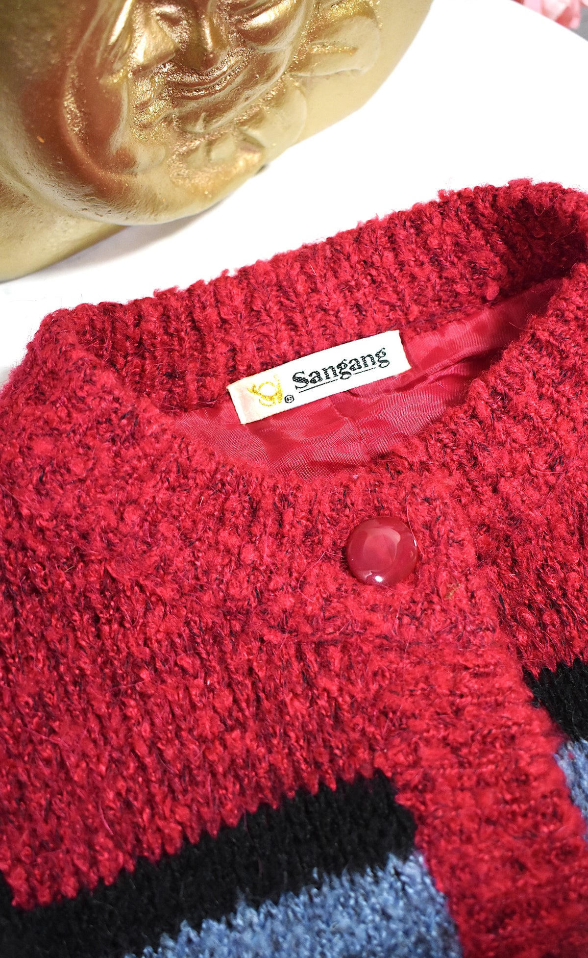 Gilet vintage à motifs floraux, laine mélangée