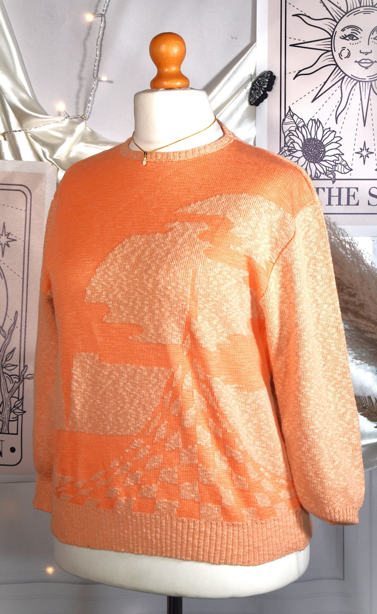 Pull abricot en coton mélangé motif abstrait Made in France