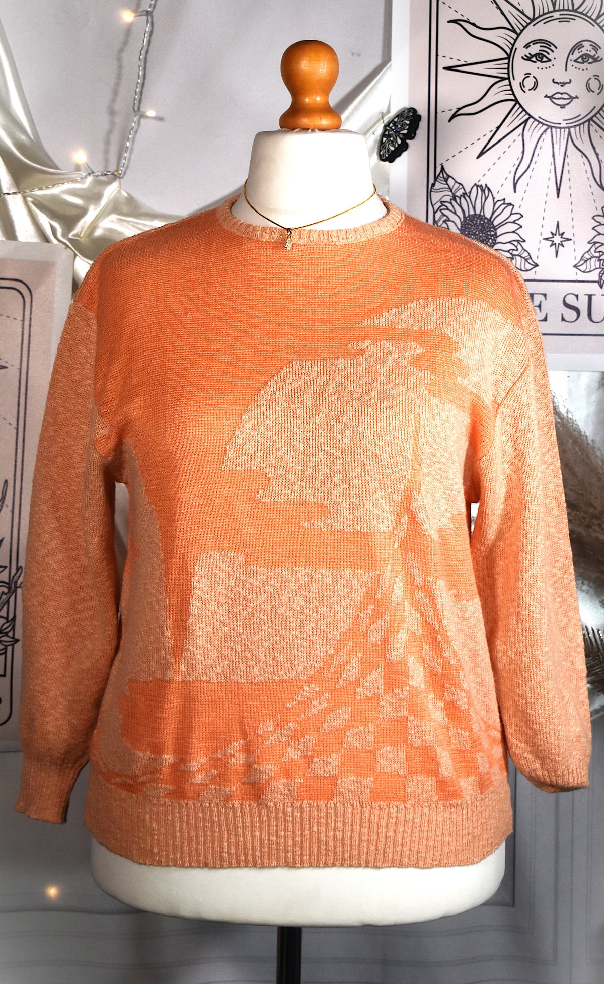 Pull abricot en coton mélangé motif abstrait Made in France
