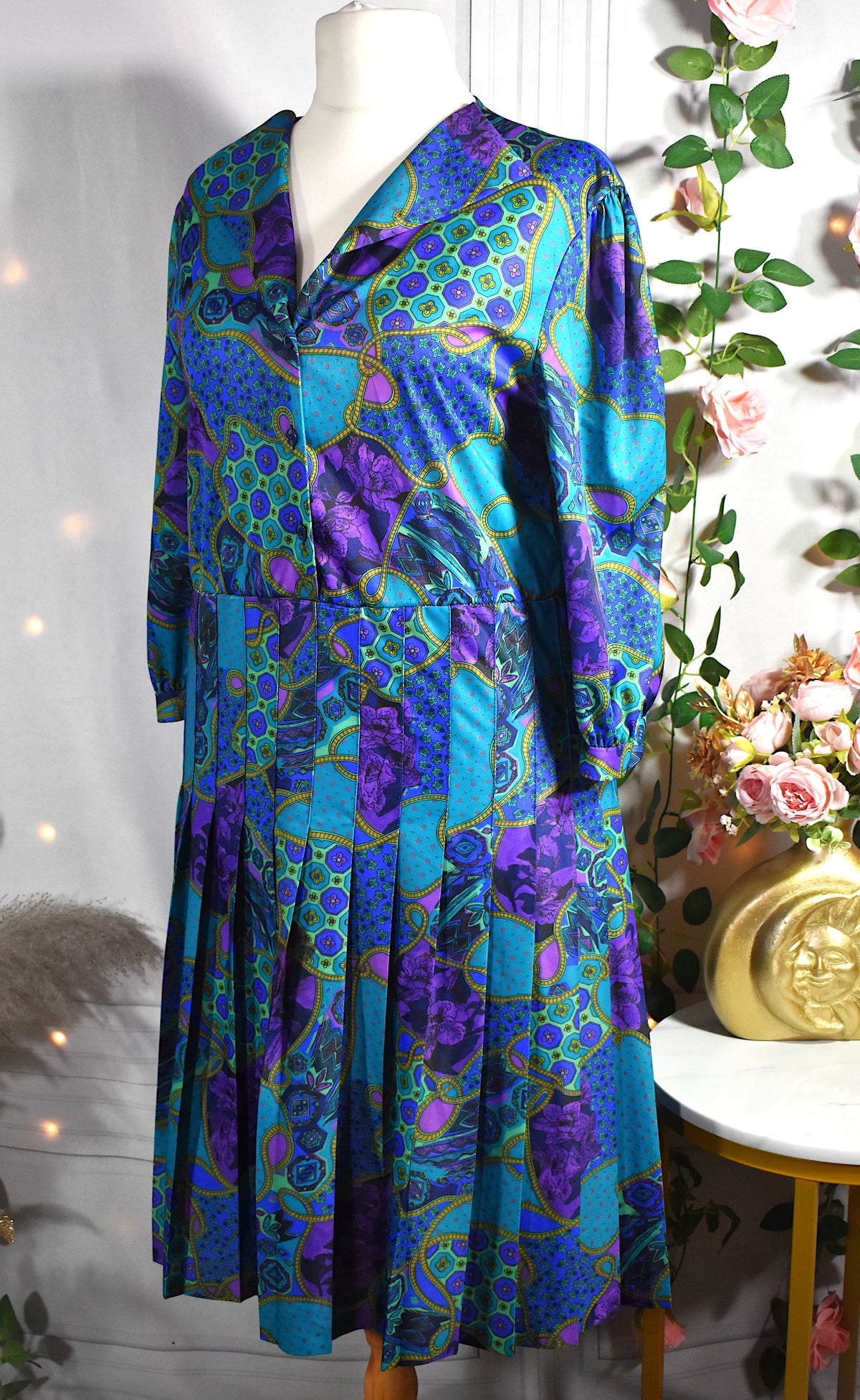 Robe vintage motifs violets & bleus