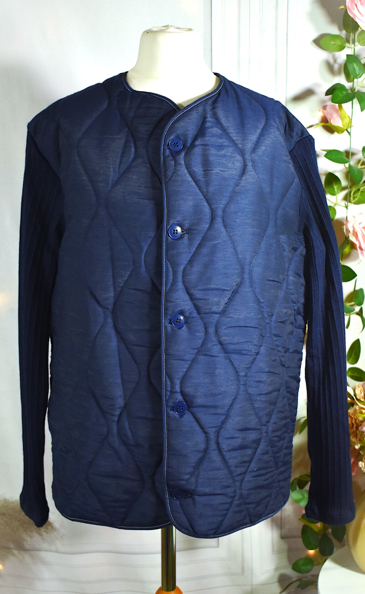 Veste bi matière matelassée bleue