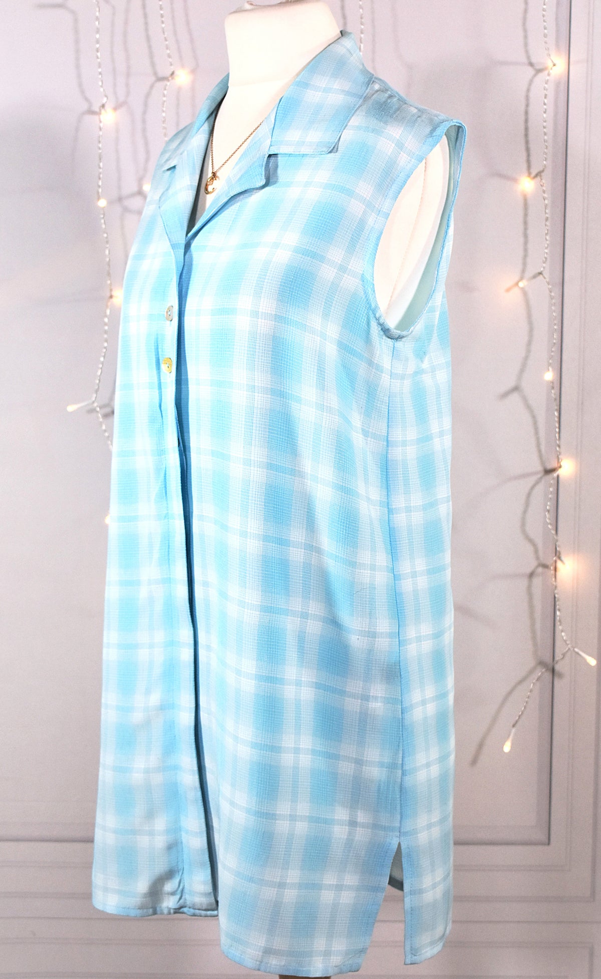 Chemise sans manche vichy turquoise & blanc