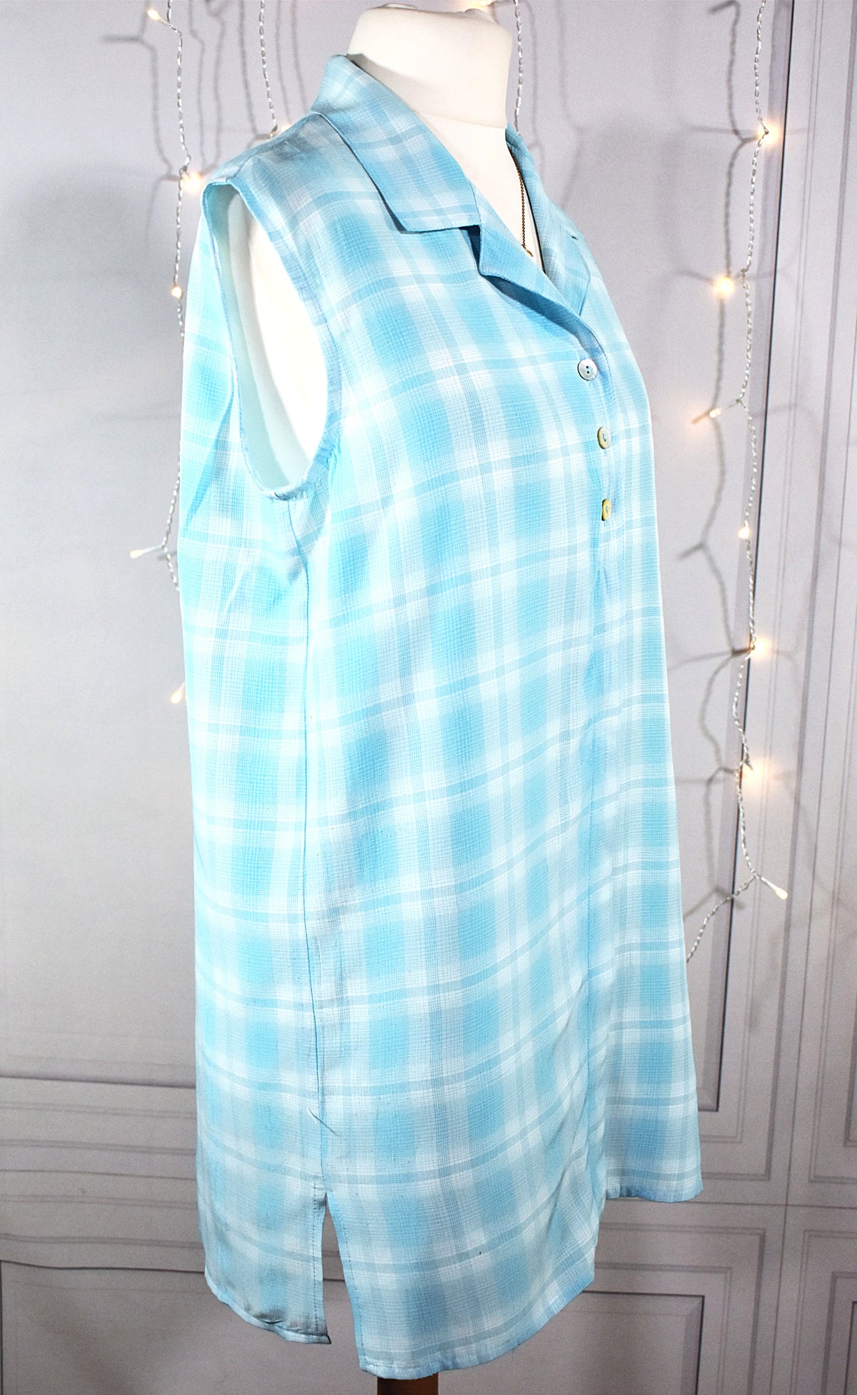 Chemise sans manche vichy turquoise & blanc