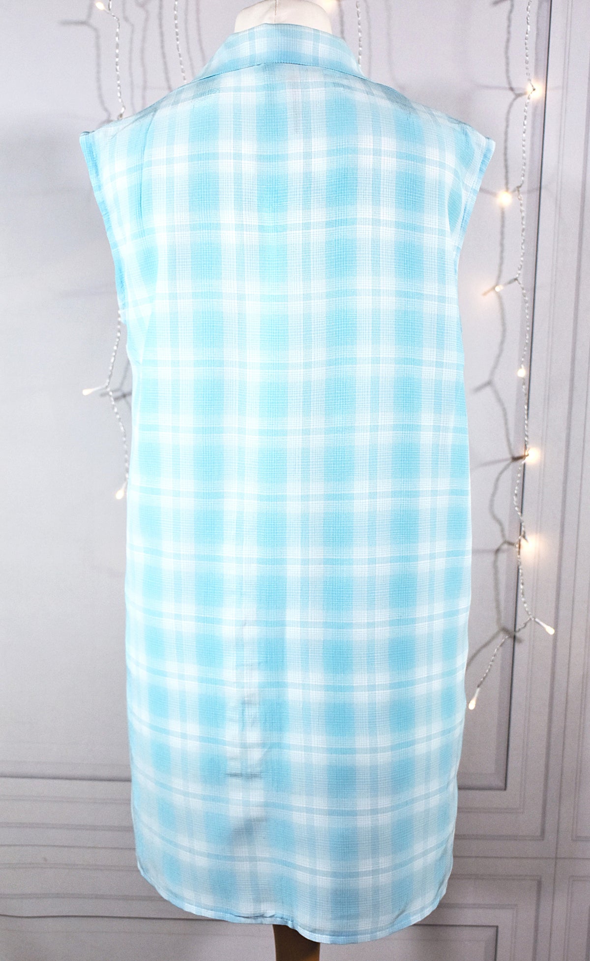 Chemise sans manche vichy turquoise & blanc