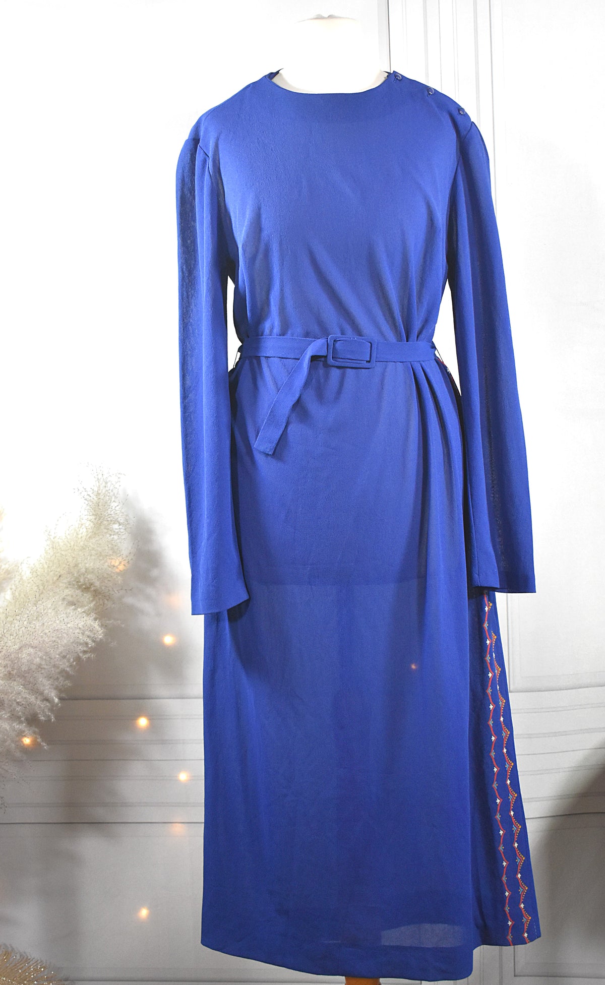 Robe mi-longue mousseline indigo