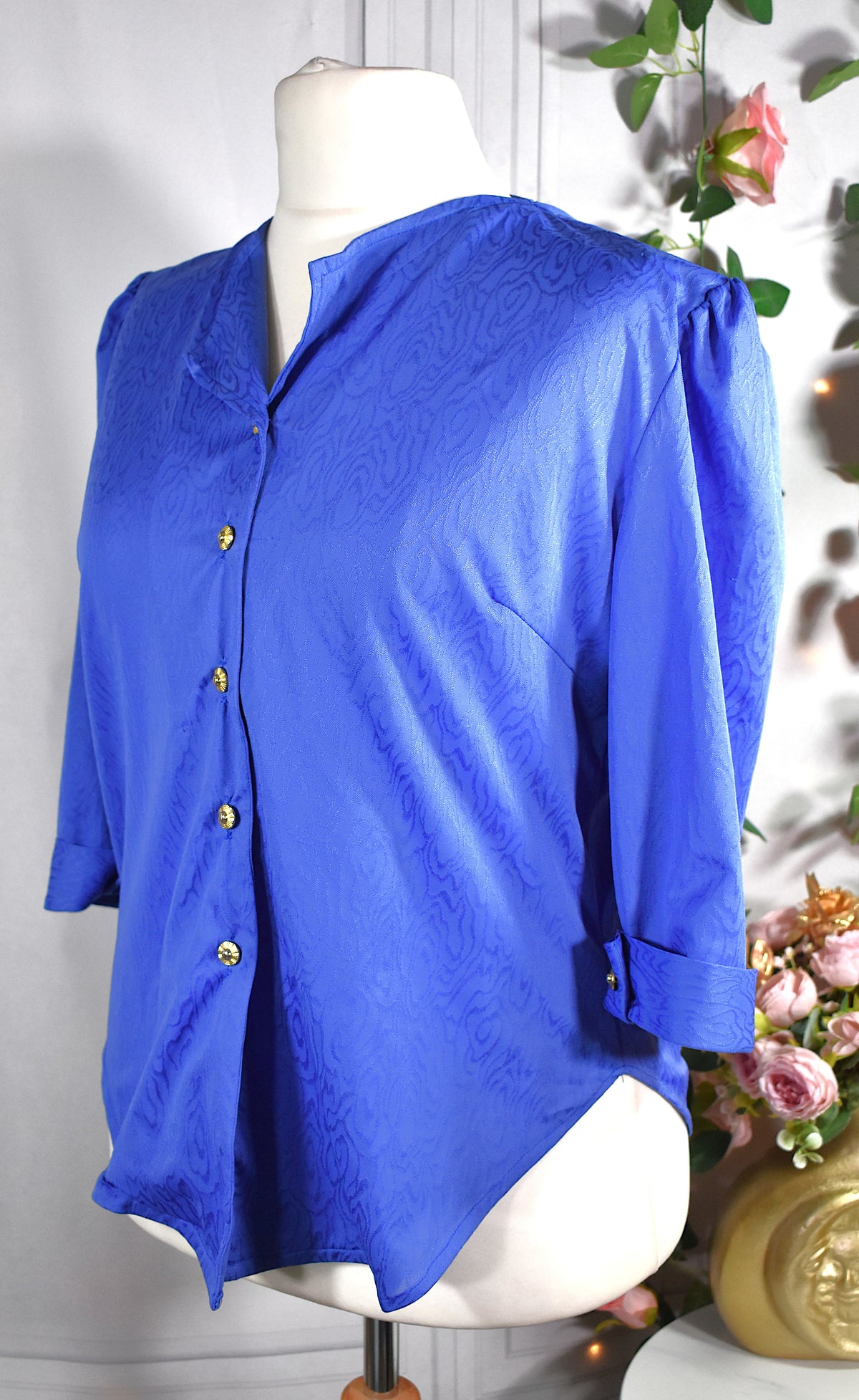 Blouse bleu pervenche damassée