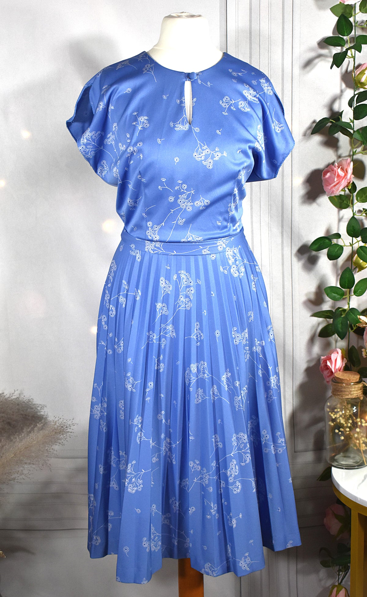 Robe plissée bleu pervenche & pissenlits