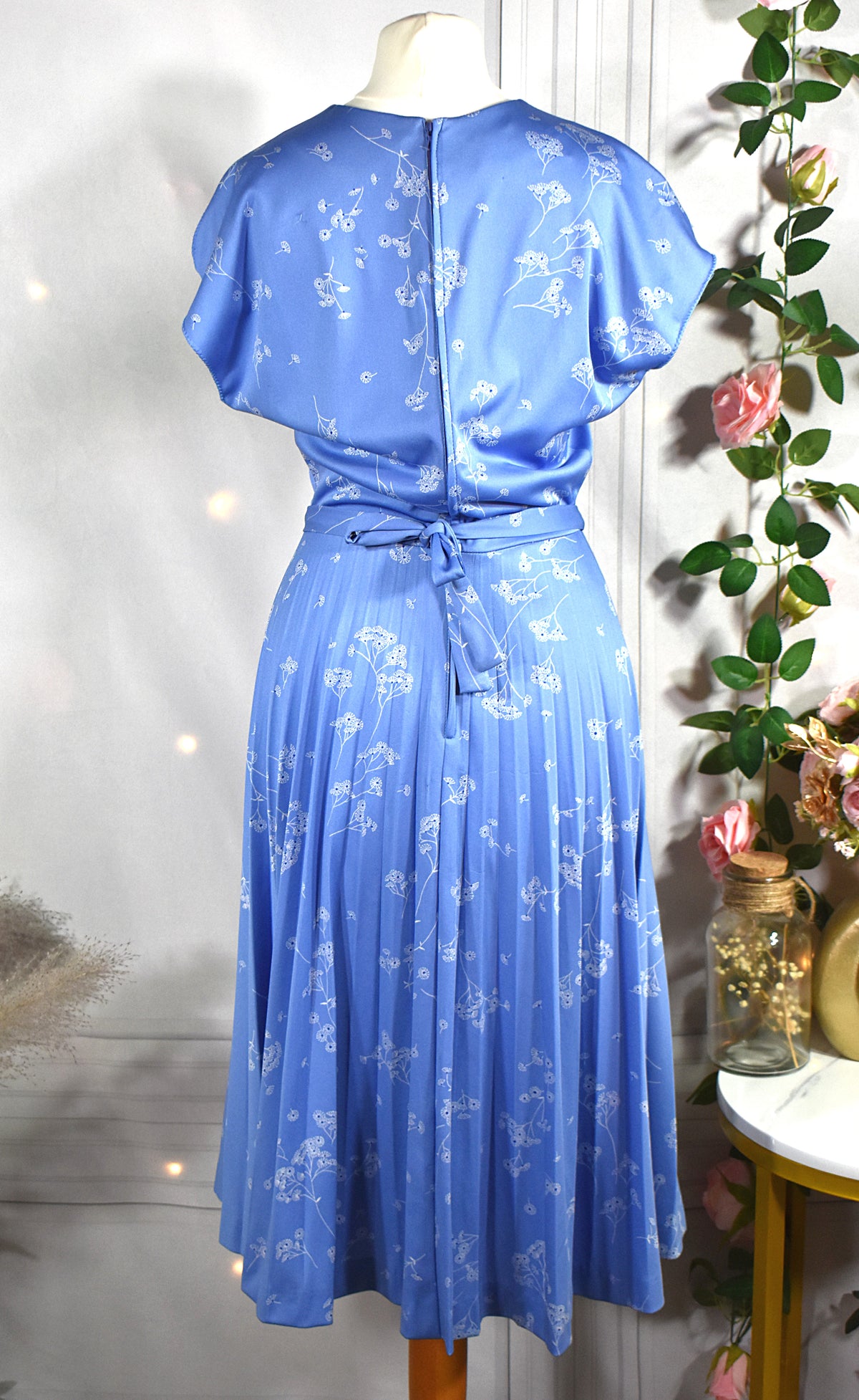 Robe plissée bleu pervenche & pissenlits