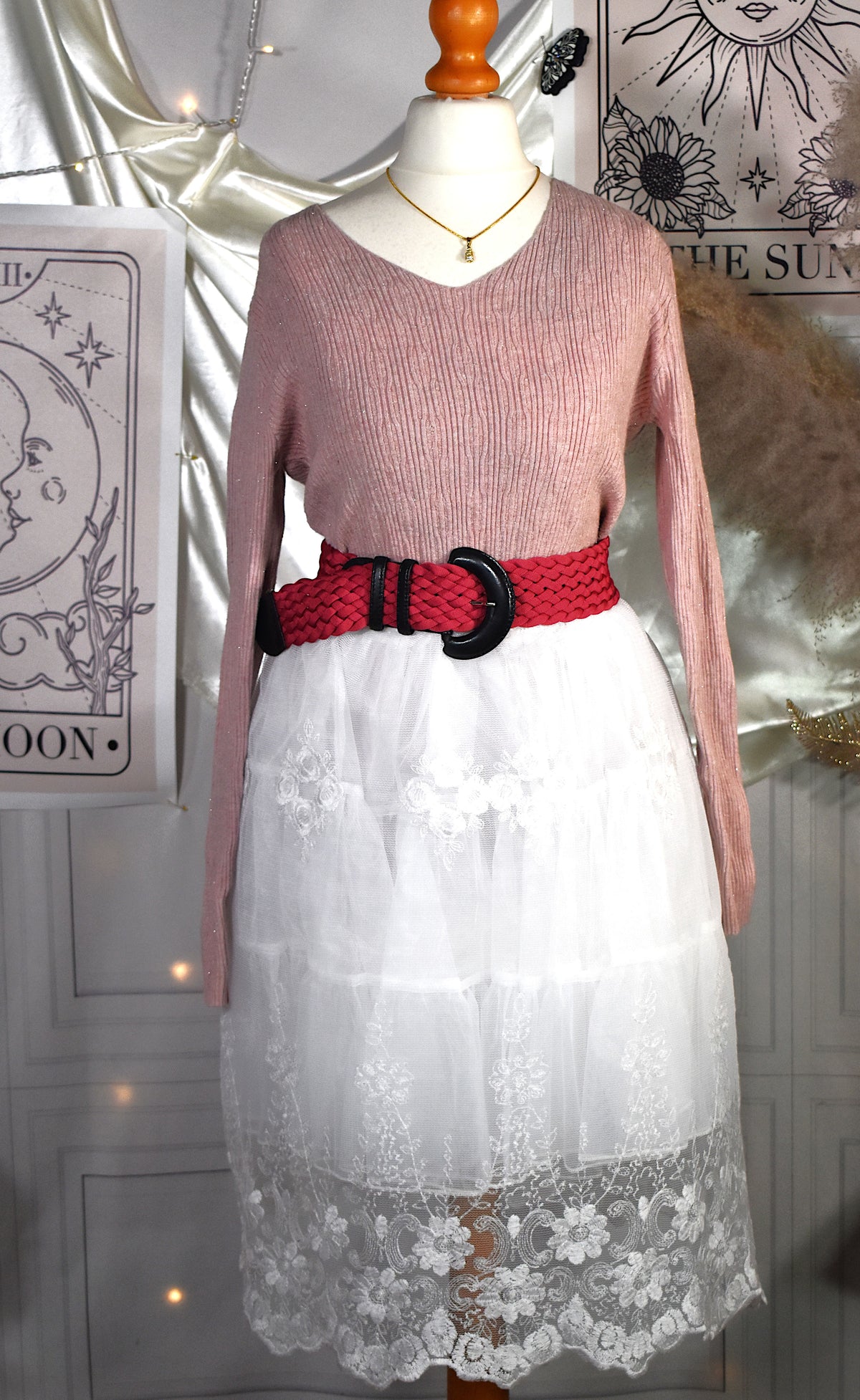 Pull rose poudré pailleté col V stretch