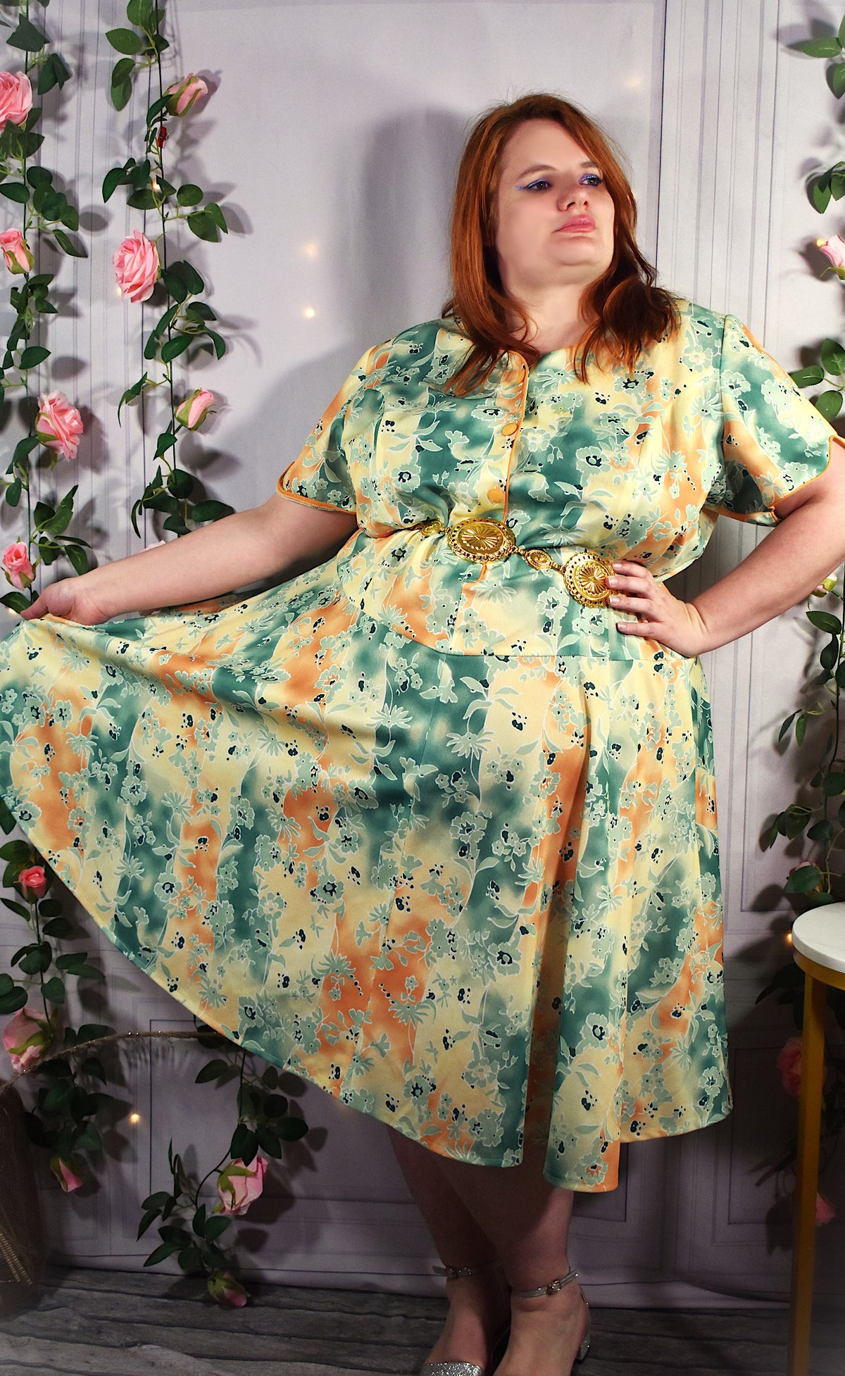 Robe vintage jaune & verte